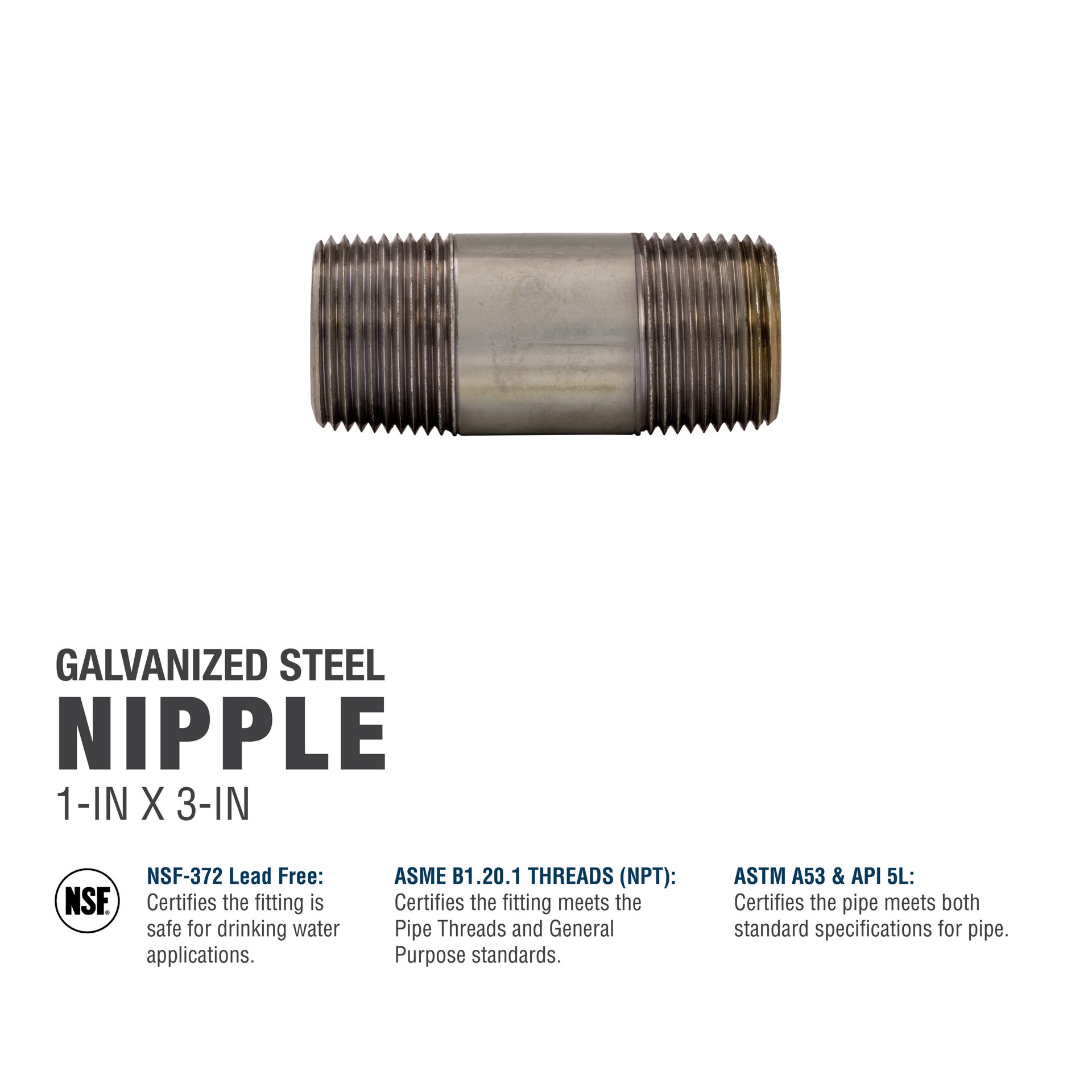 slide 5 of 6, RELIABILT 1-in x 3-in Galvanized Nipple, 1 ct