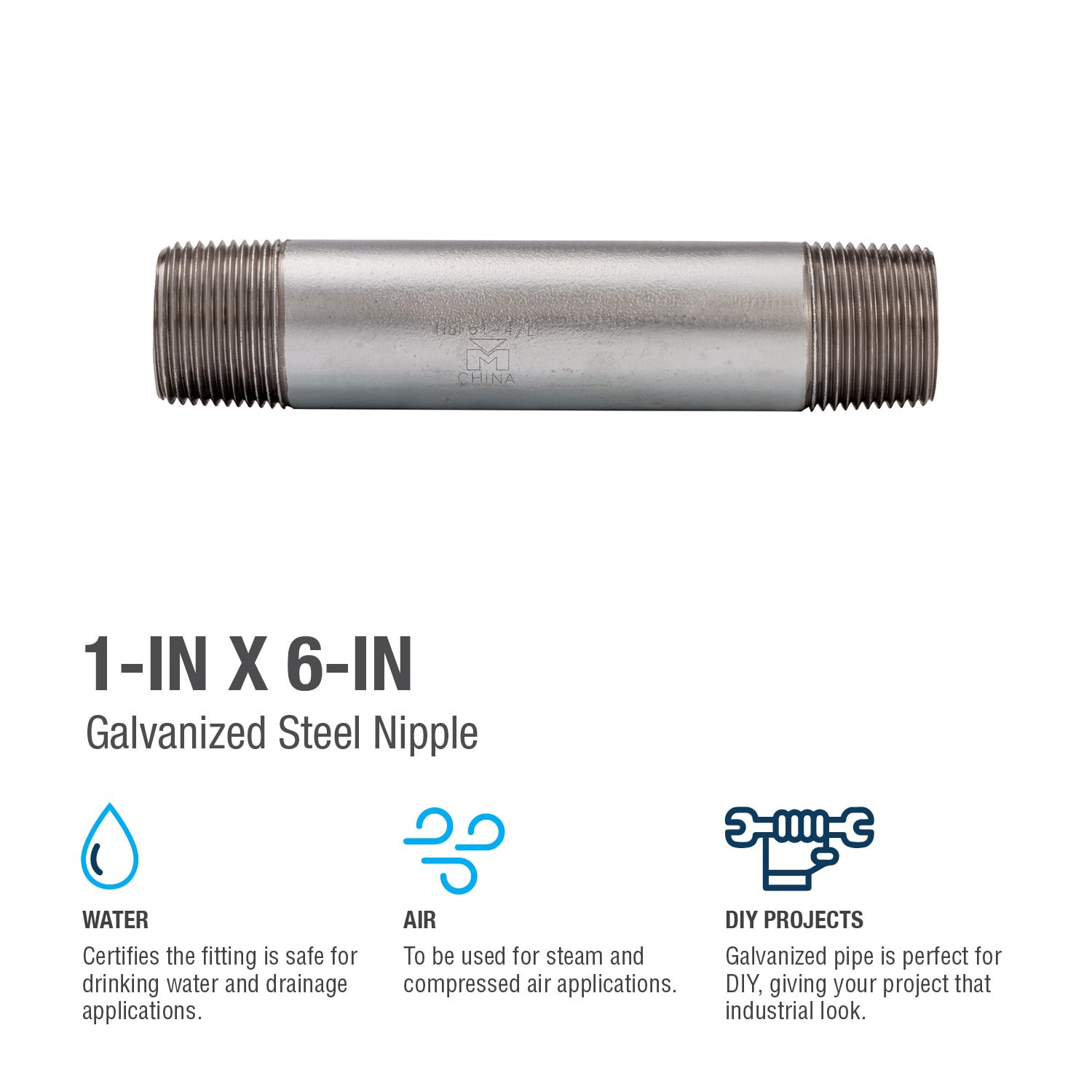 slide 4 of 6, RELIABILT 1-in x 6-in Galvanized Nipple, 1 ct