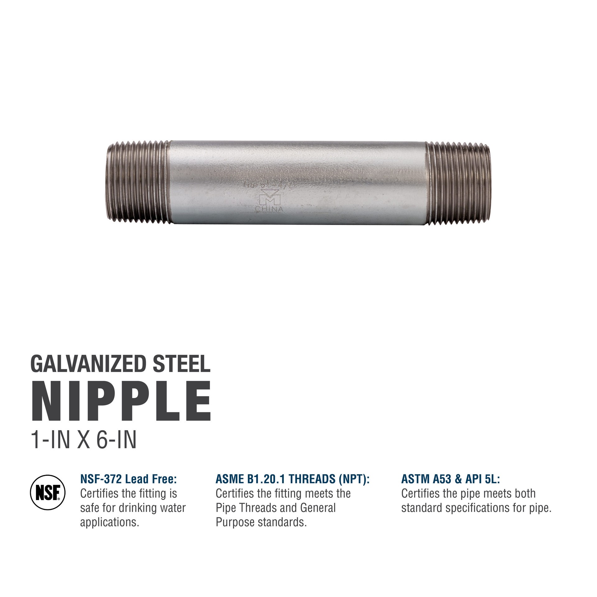 slide 5 of 6, RELIABILT 1-in x 6-in Galvanized Nipple, 1 ct