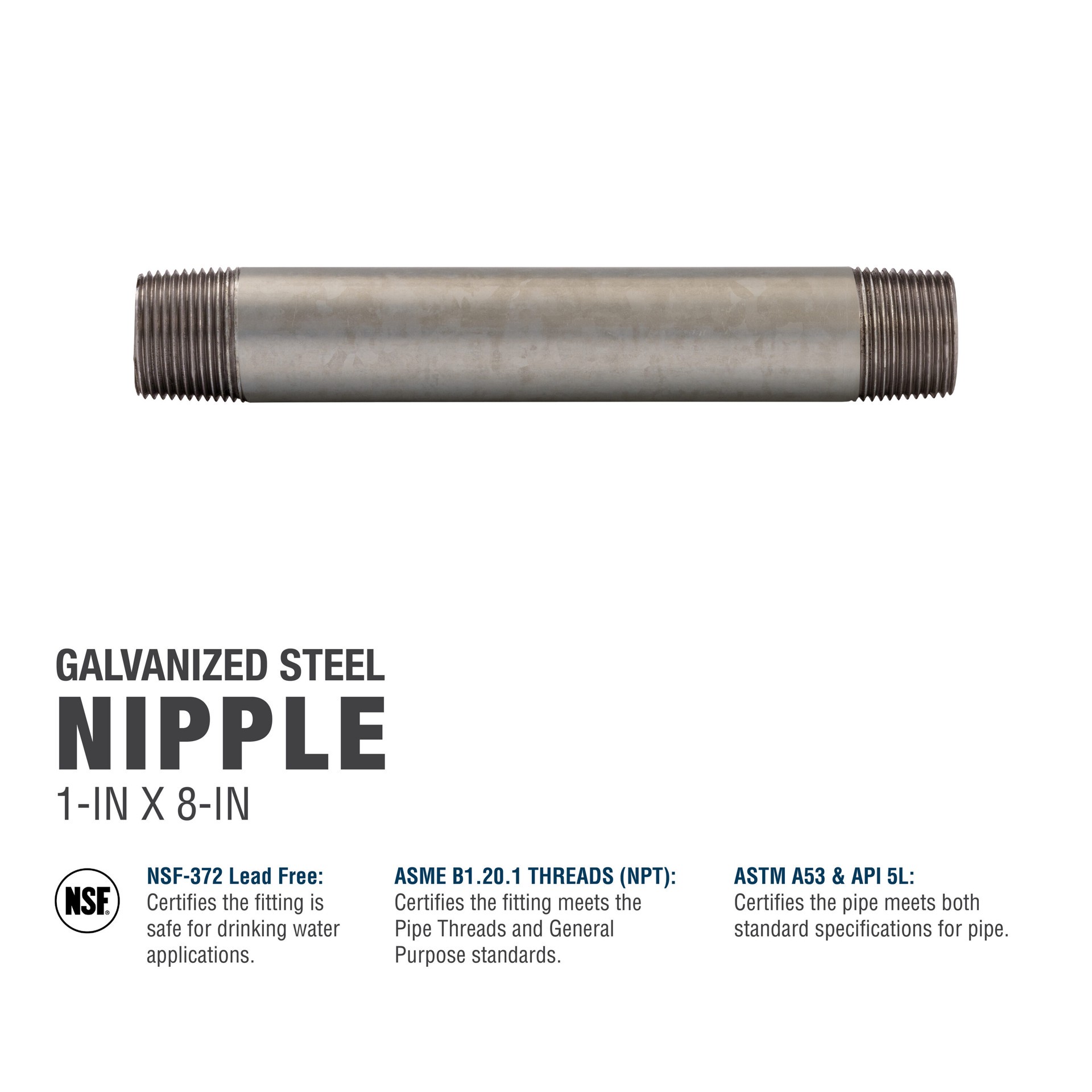 slide 5 of 6, RELIABILT 1-in x 8-in Galvanized Nipple, 1 ct