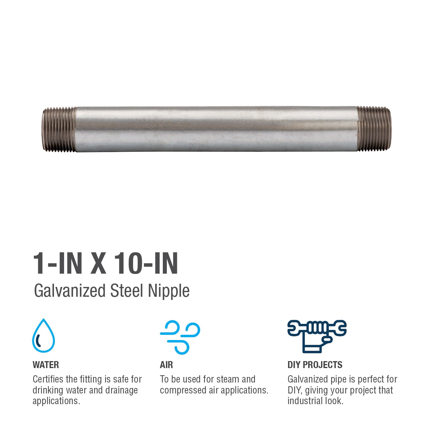 slide 4 of 6, RELIABILT 1-in x 10-in Galvanized Nipple, 1 ct