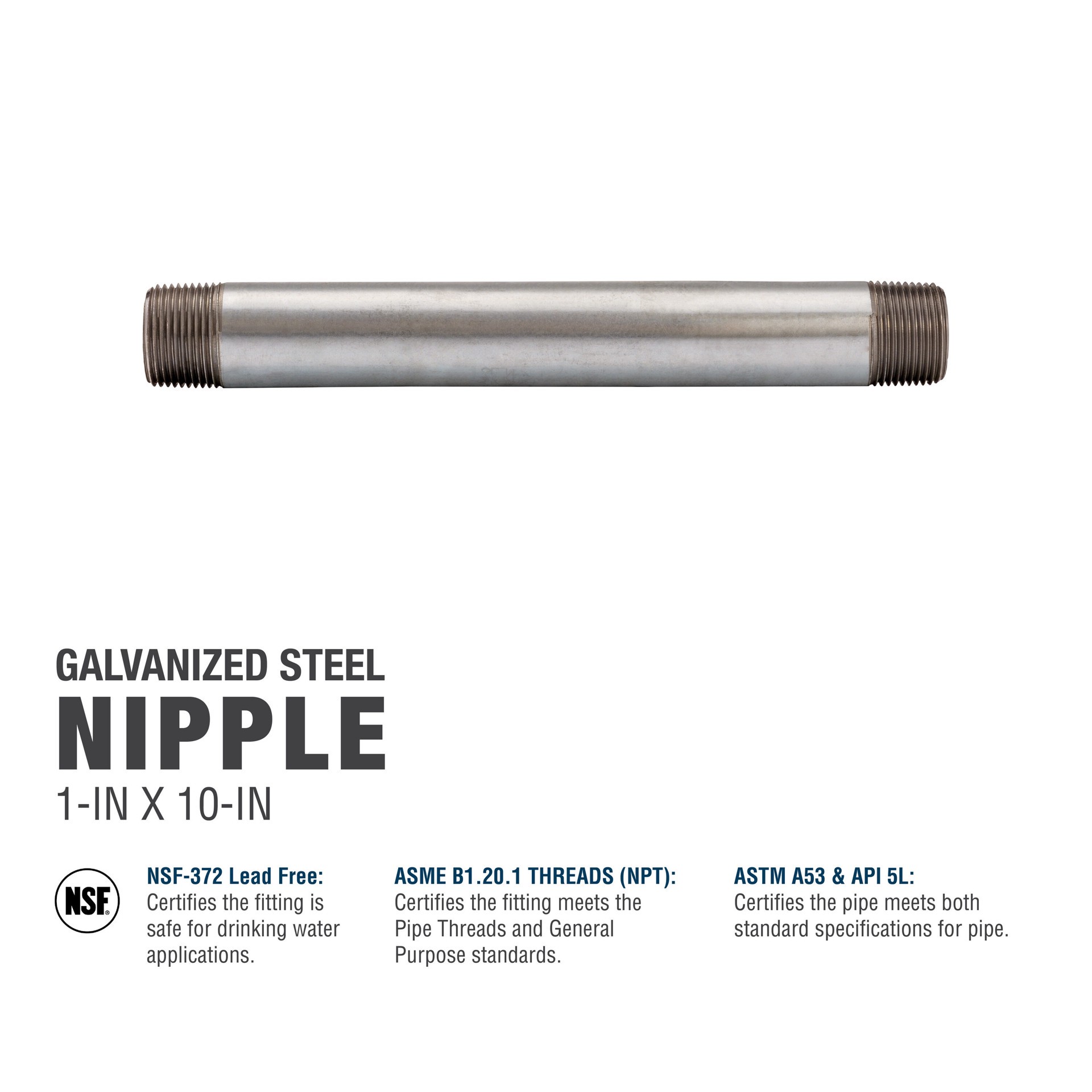slide 5 of 6, RELIABILT 1-in x 10-in Galvanized Nipple, 1 ct