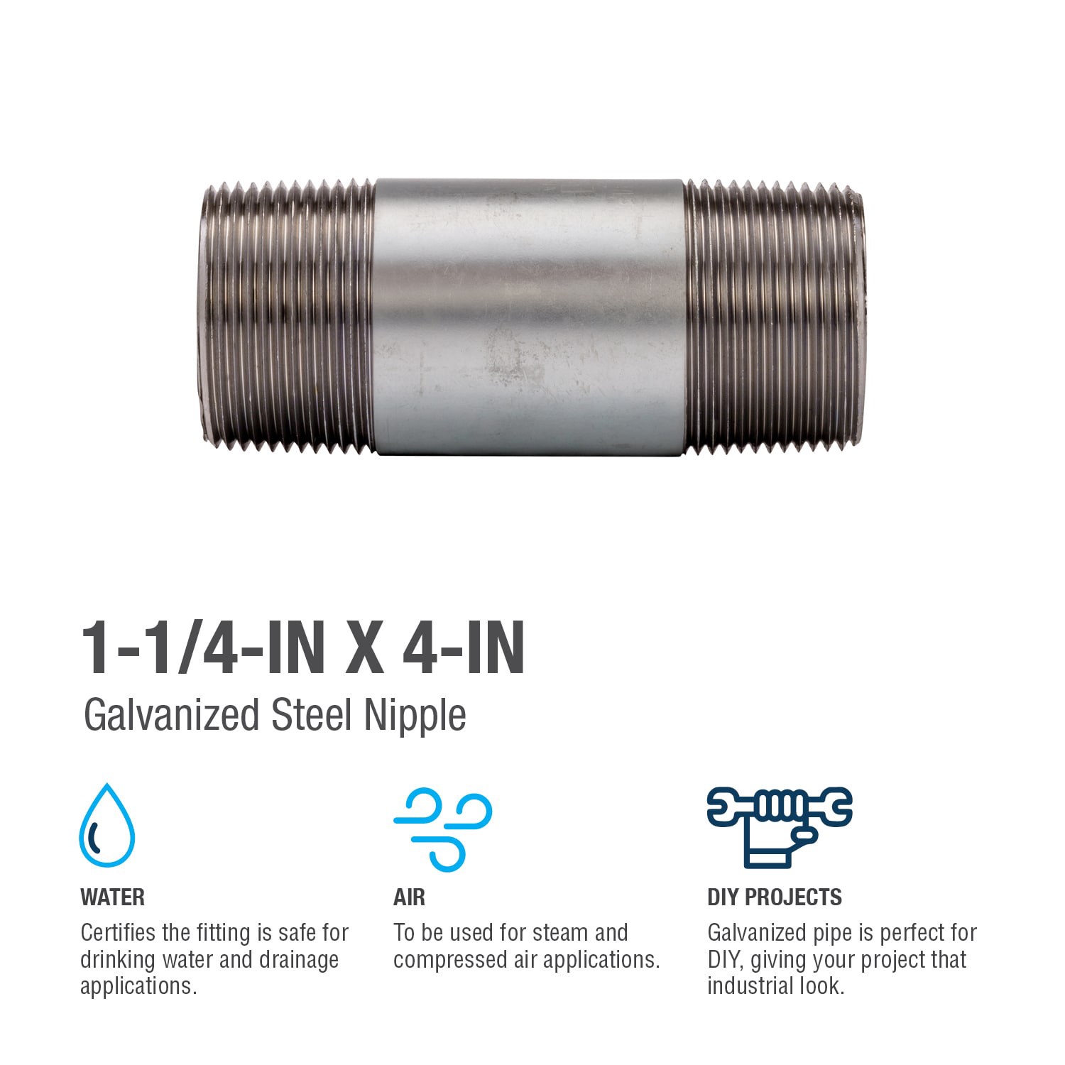 slide 4 of 6, RELIABILT 1-1/4-in x 4-in Galvanized Nipple, 1 ct