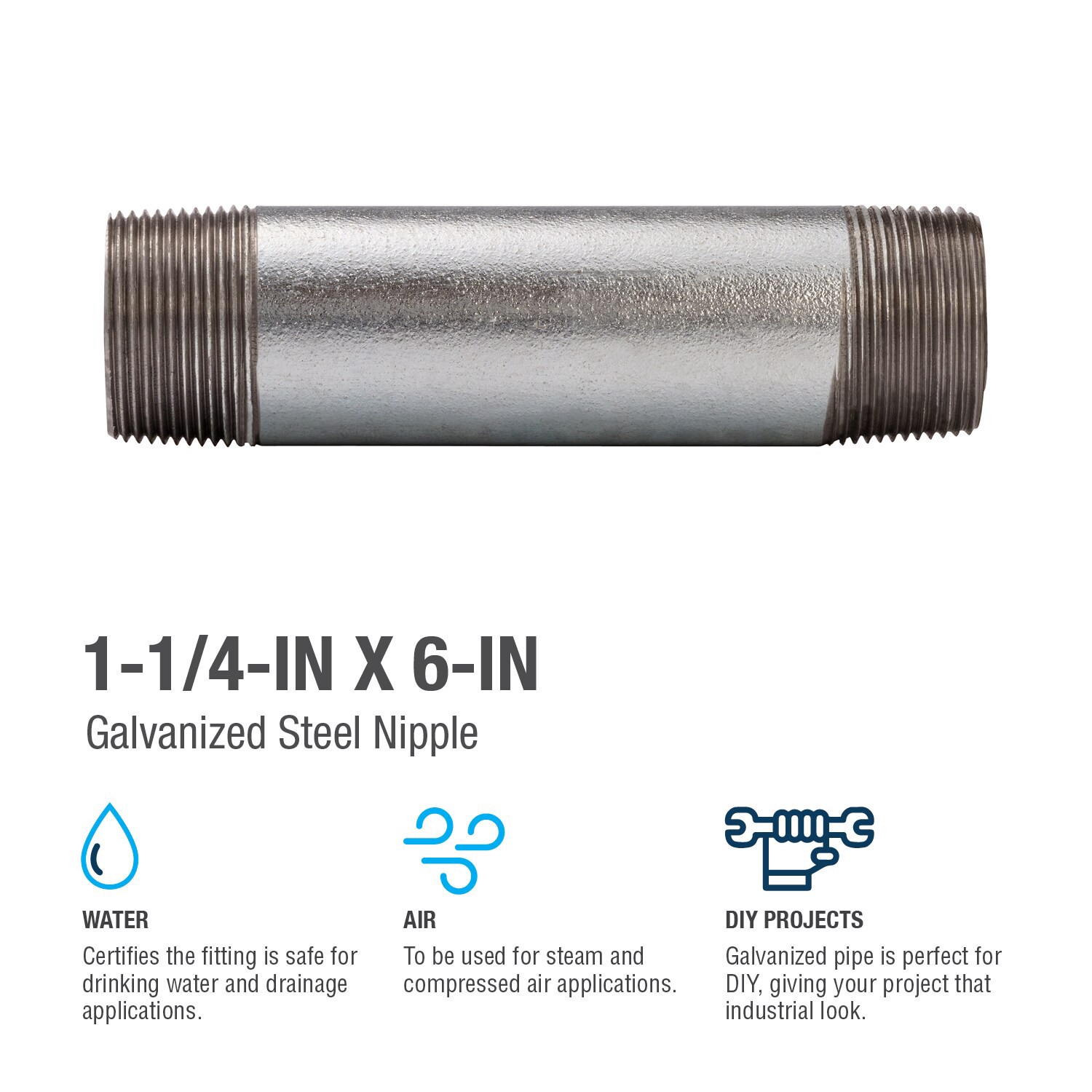 slide 4 of 6, RELIABILT 1-1/4-in x 6-in Galvanized Nipple, 1 ct