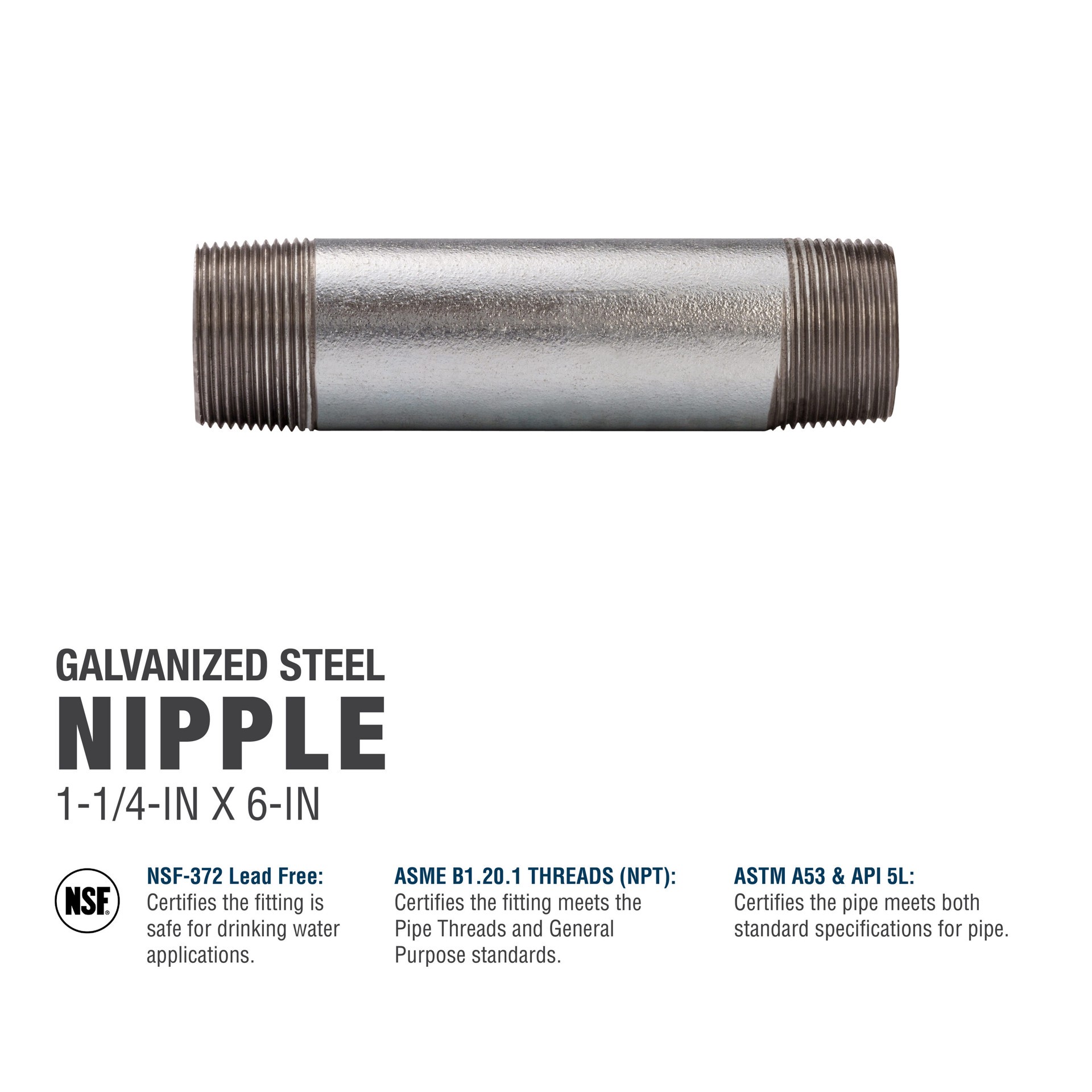 slide 5 of 6, RELIABILT 1-1/4-in x 6-in Galvanized Nipple, 1 ct