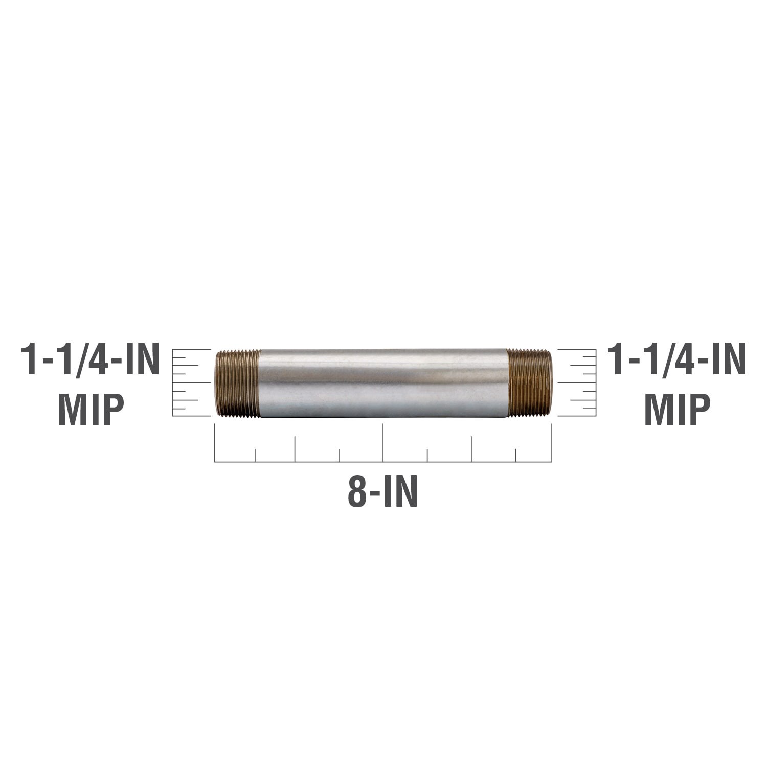 slide 3 of 6, RELIABILT 1-1/4-in x 8-in Galvanized Nipple, 1 ct