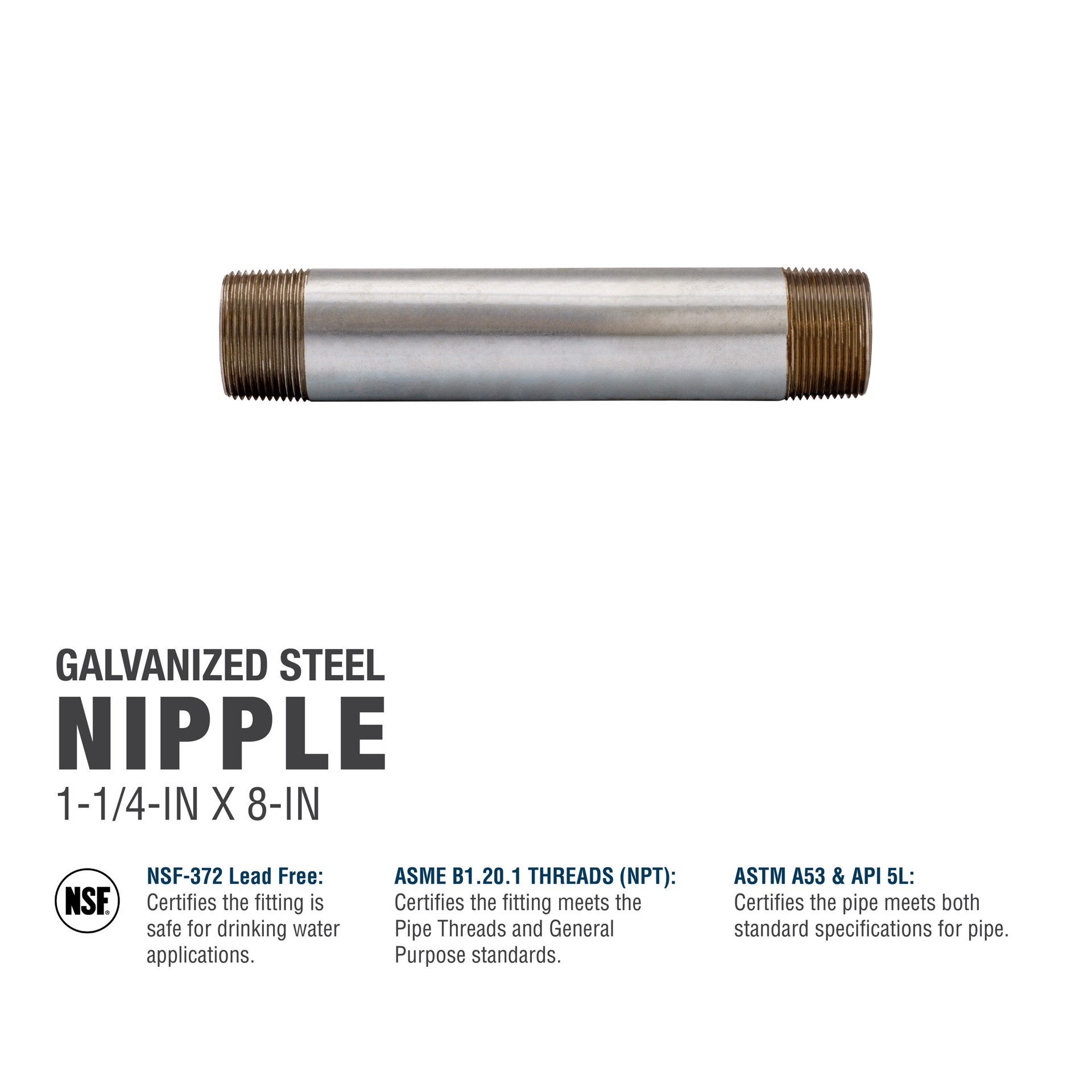 slide 5 of 6, RELIABILT 1-1/4-in x 8-in Galvanized Nipple, 1 ct