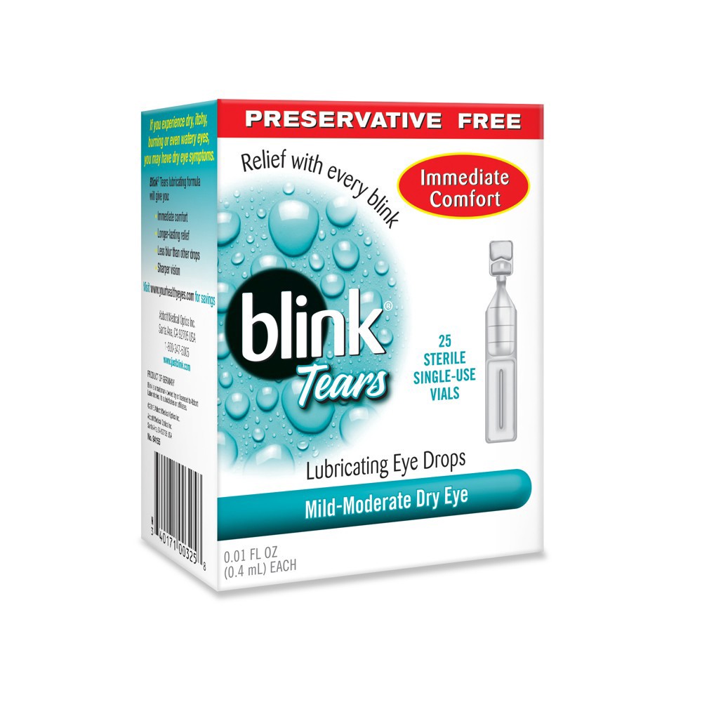 slide 3 of 3, Blink Lubricating Eye Drops for Mild-to-Moderate Dry Eyes, 25 ct