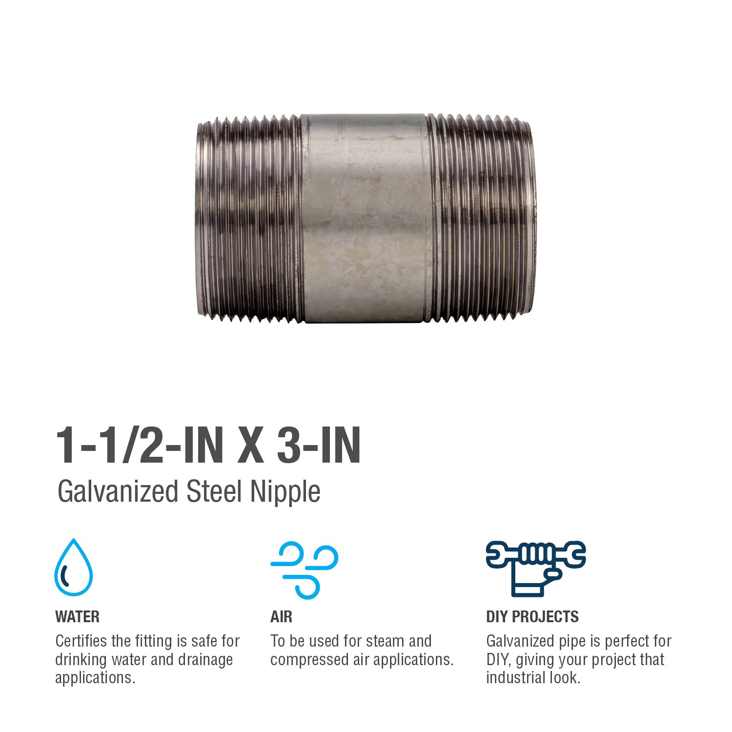 slide 6 of 6, RELIABILT 1-1/2-in x 3-in Galvanized Nipple, 1 ct