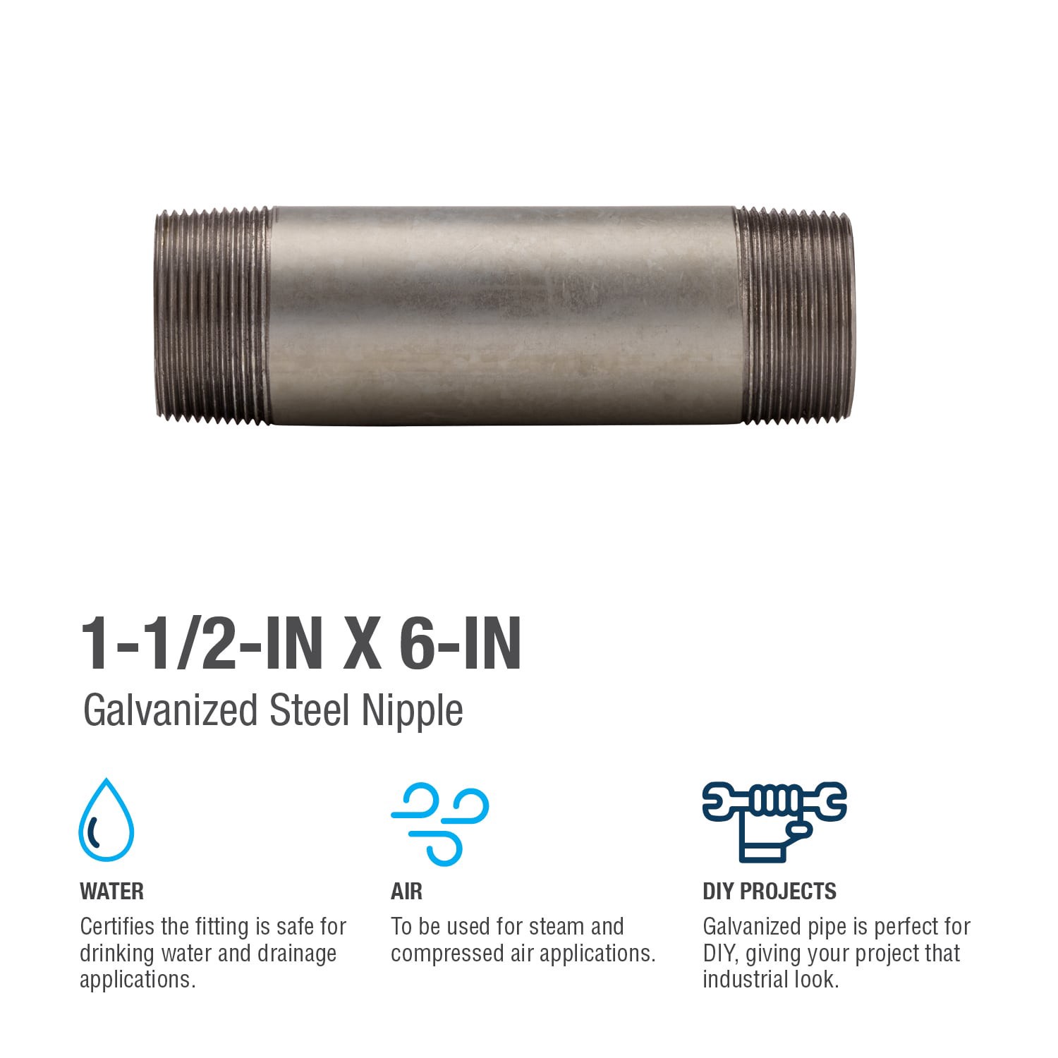 slide 4 of 6, RELIABILT 1-1/2-in x 6-in Galvanized Nipple, 1 ct