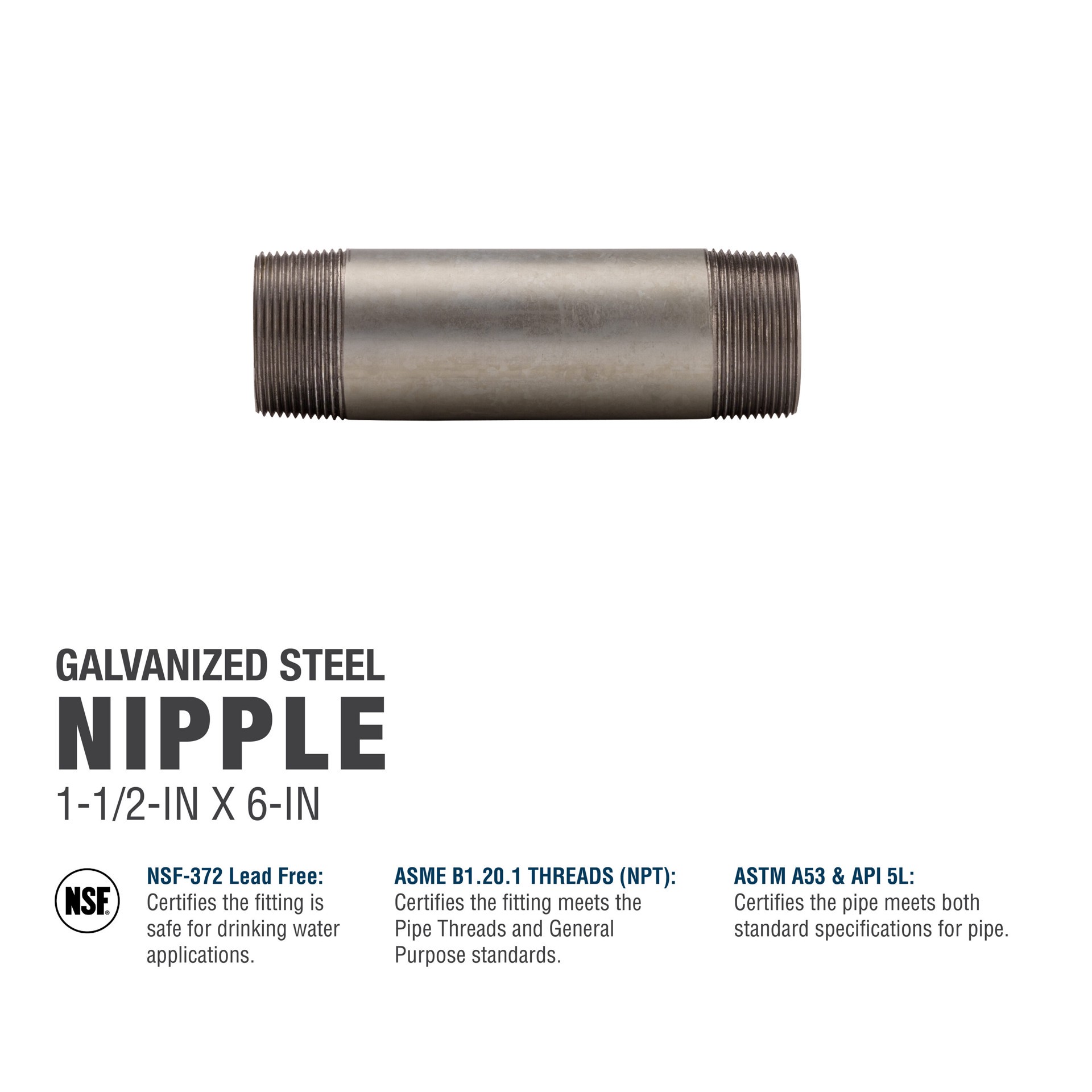 slide 5 of 6, RELIABILT 1-1/2-in x 6-in Galvanized Nipple, 1 ct
