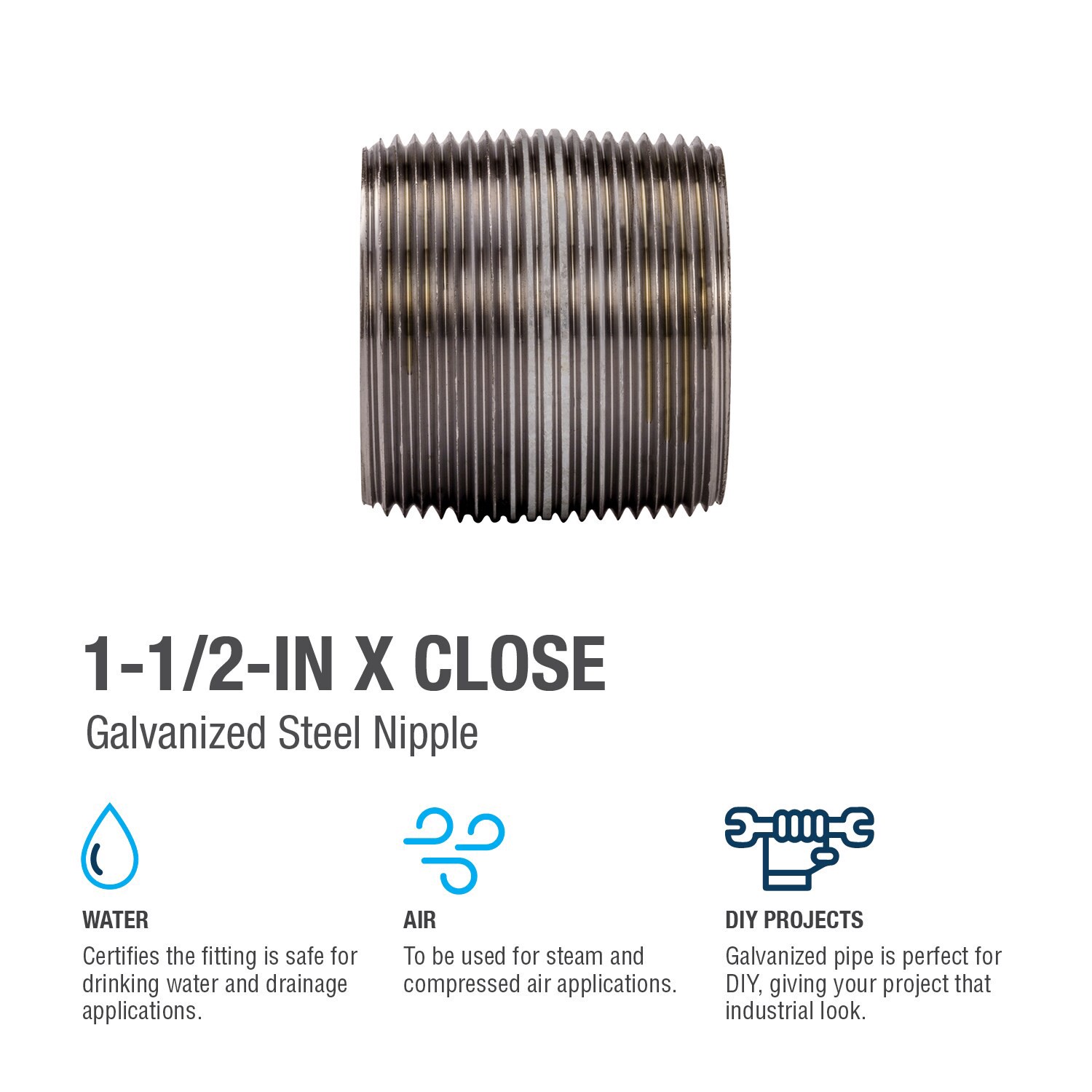 slide 4 of 6, RELIABILT 1-1/2-in x Close Galvanized Nipple, 1 ct