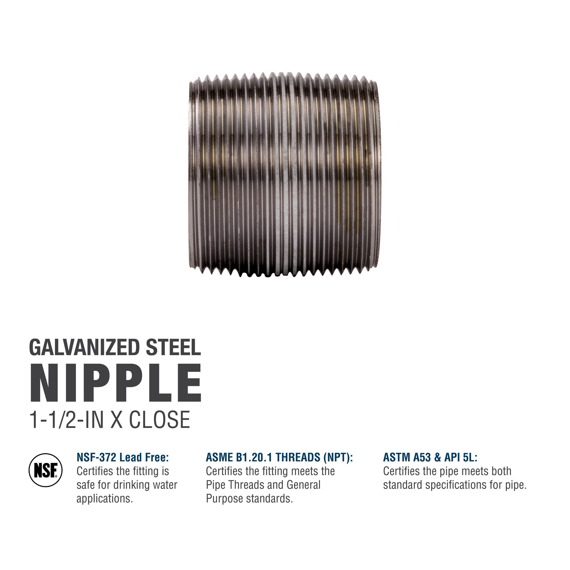 slide 5 of 6, RELIABILT 1-1/2-in x Close Galvanized Nipple, 1 ct