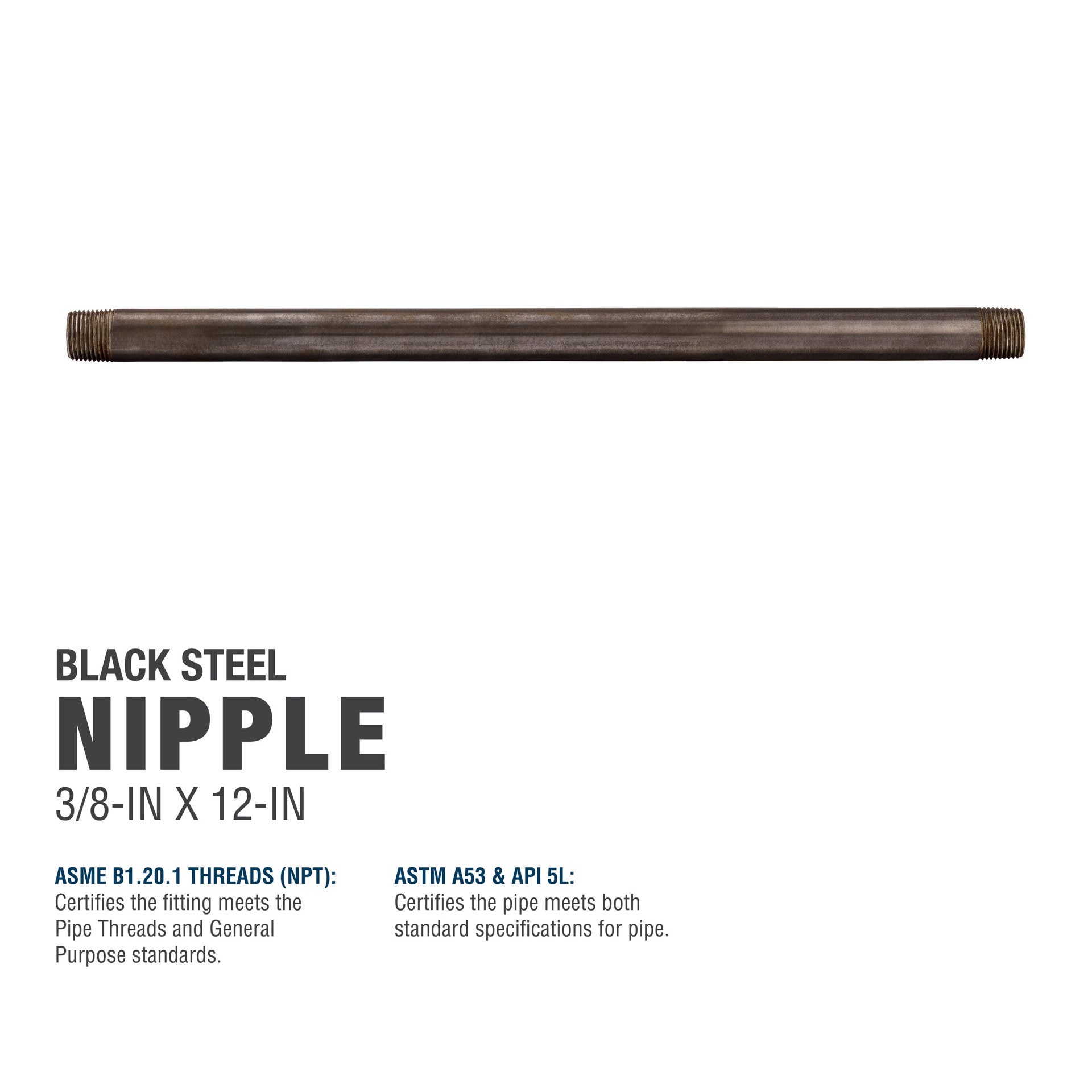 slide 5 of 6, RELIABILT 3/8-in x 12-in Black Nipple, 1 ct