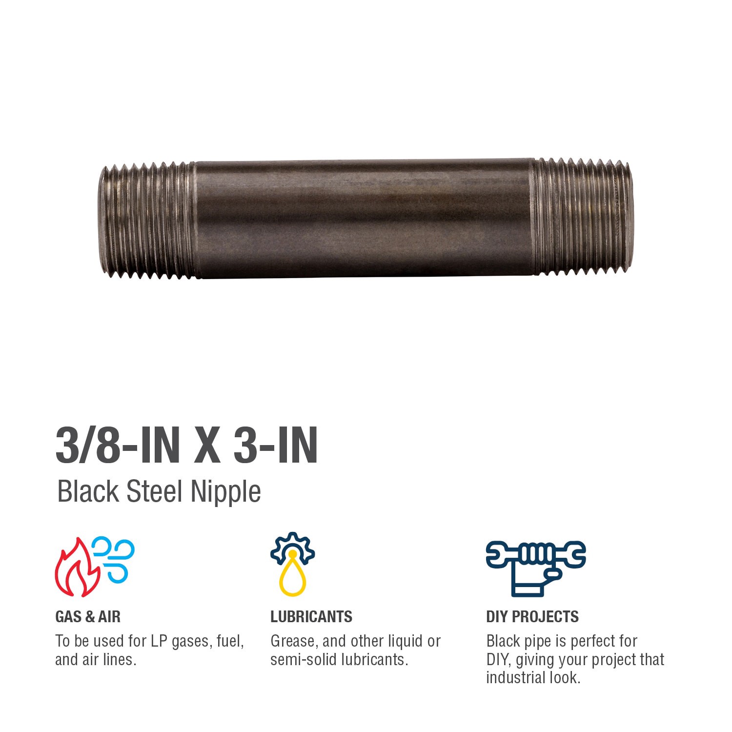 slide 4 of 6, RELIABILT 3/8-in x 3-in Black Nipple, 1 ct