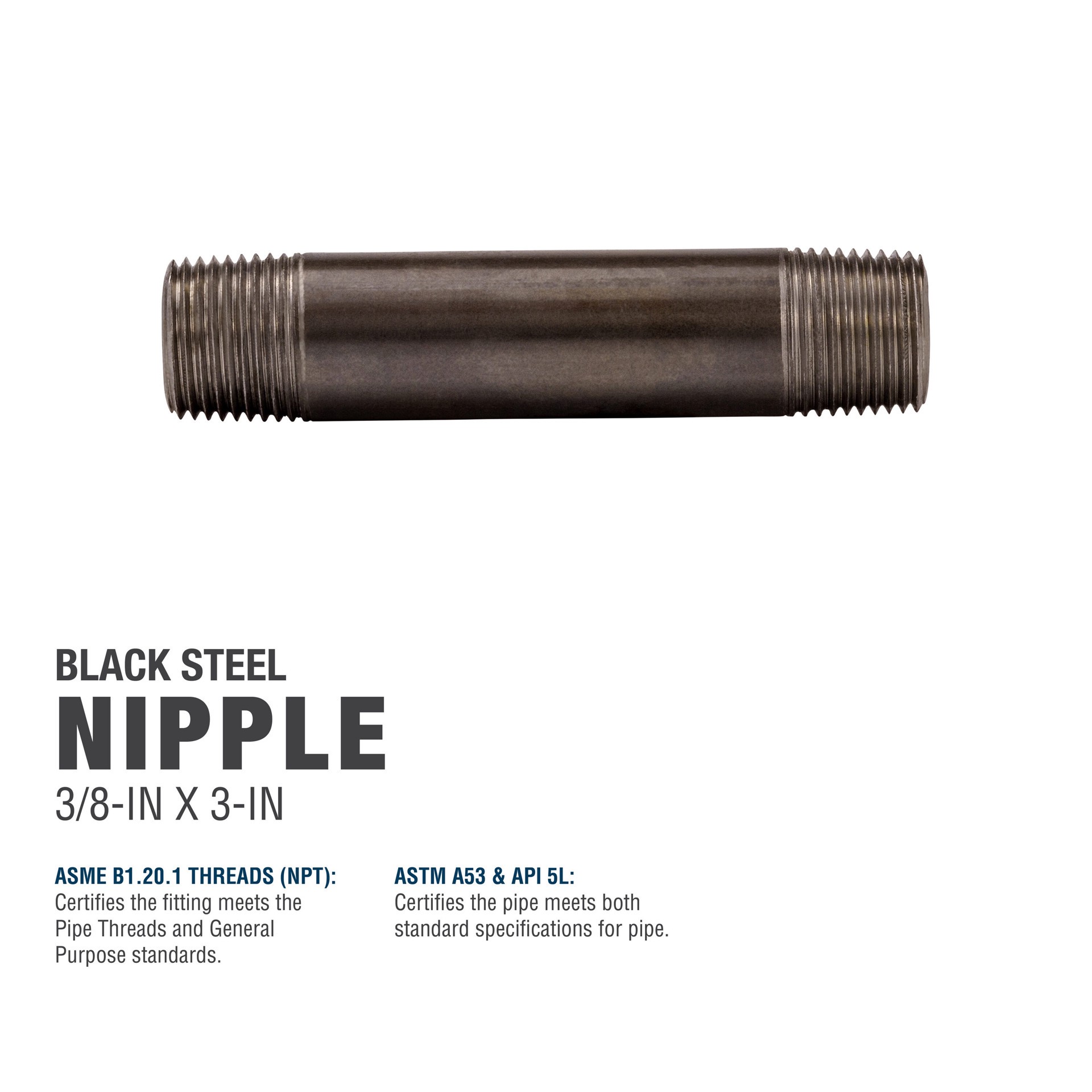 slide 5 of 6, RELIABILT 3/8-in x 3-in Black Nipple, 1 ct