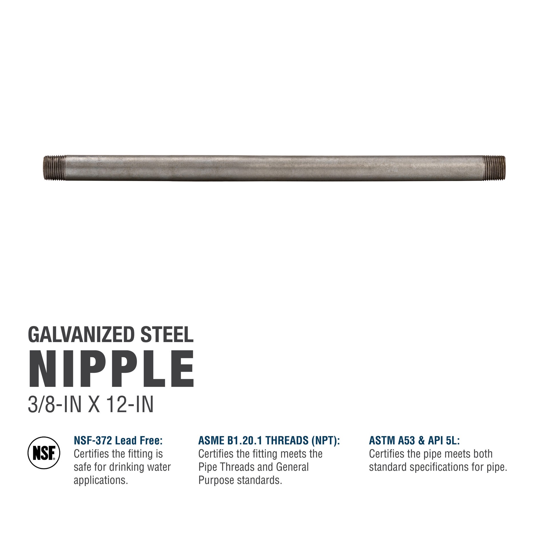 slide 5 of 6, RELIABILT 3/8-in x 12-in Galvanized Nipple, 1 ct