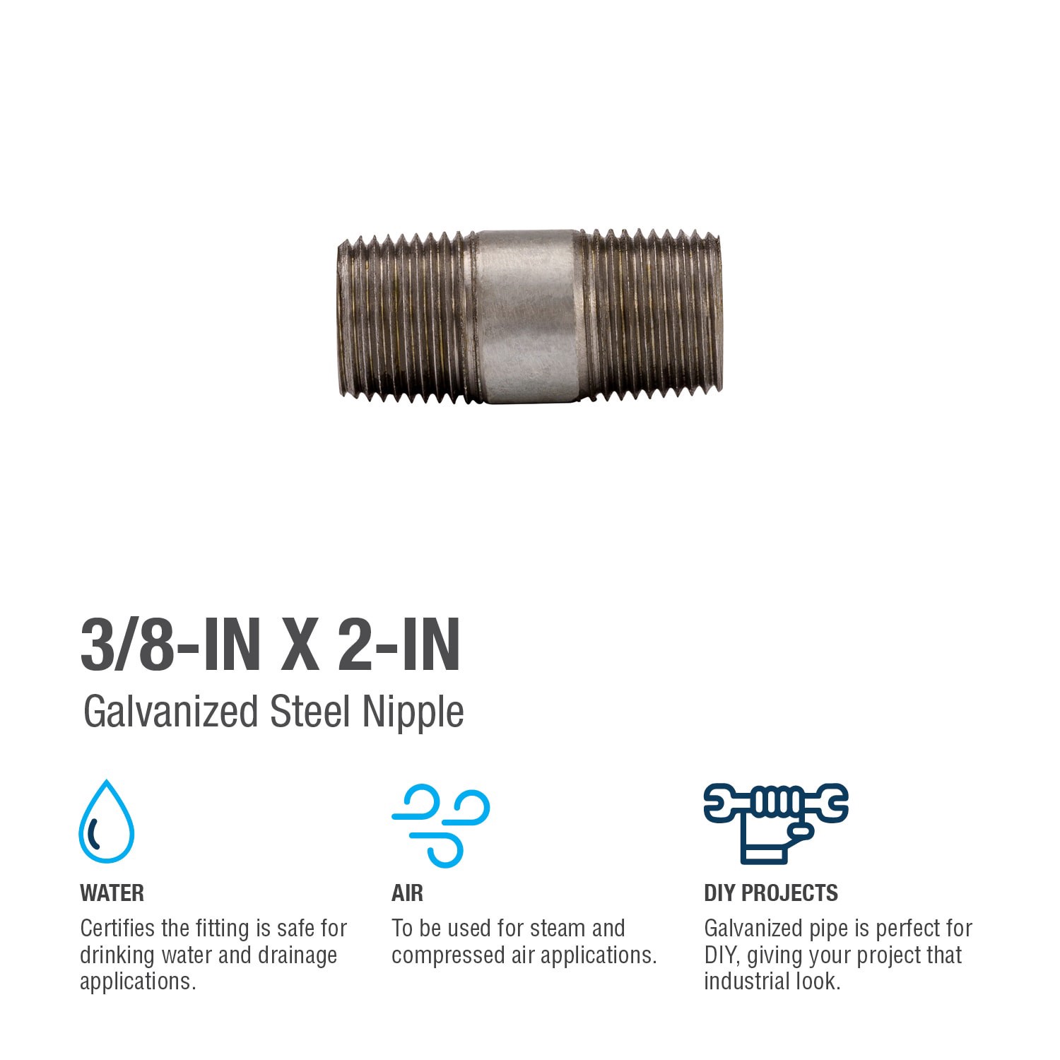 slide 4 of 6, RELIABILT 3/8-in x 2-in Galvanized Nipple, 1 ct