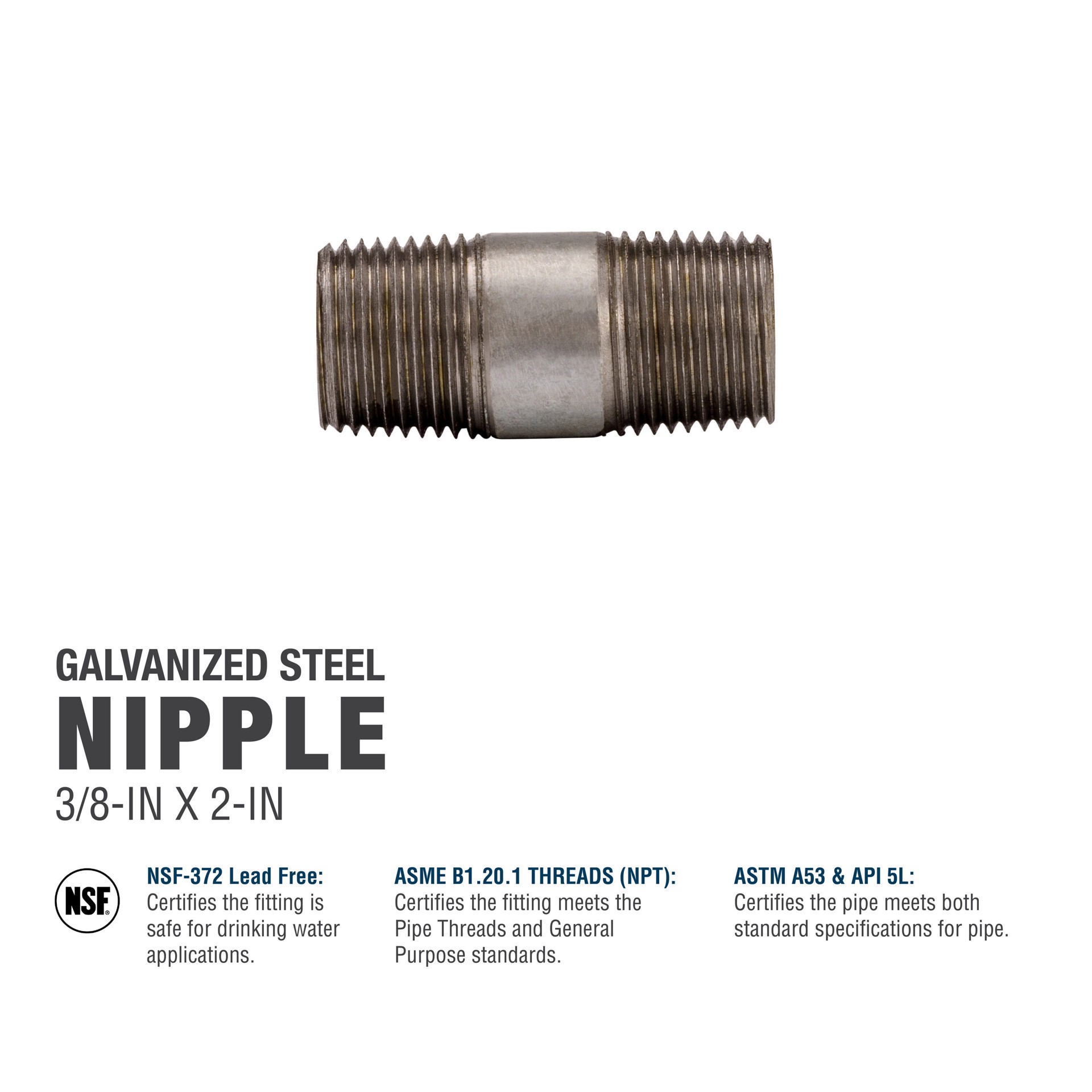 slide 5 of 6, RELIABILT 3/8-in x 2-in Galvanized Nipple, 1 ct