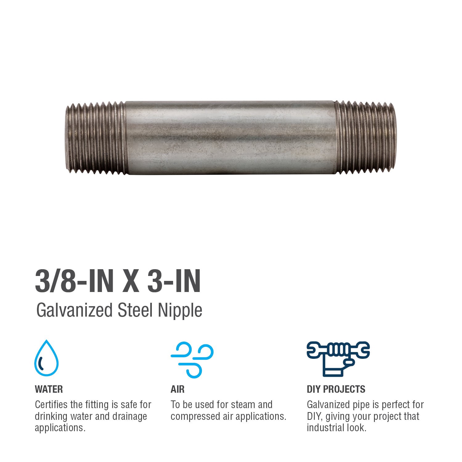 slide 4 of 6, RELIABILT 3/8-in x 3-in Galvanized Nipple, 1 ct