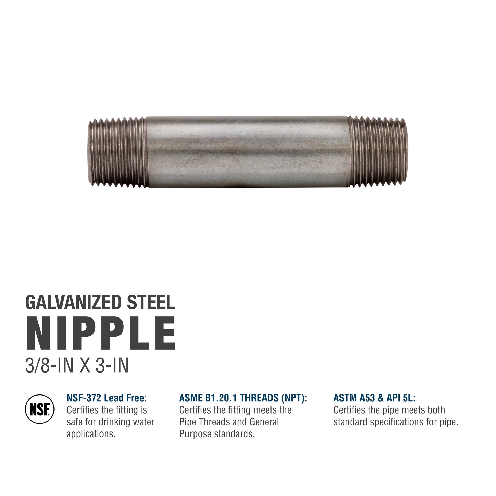 slide 5 of 6, RELIABILT 3/8-in x 3-in Galvanized Nipple, 1 ct