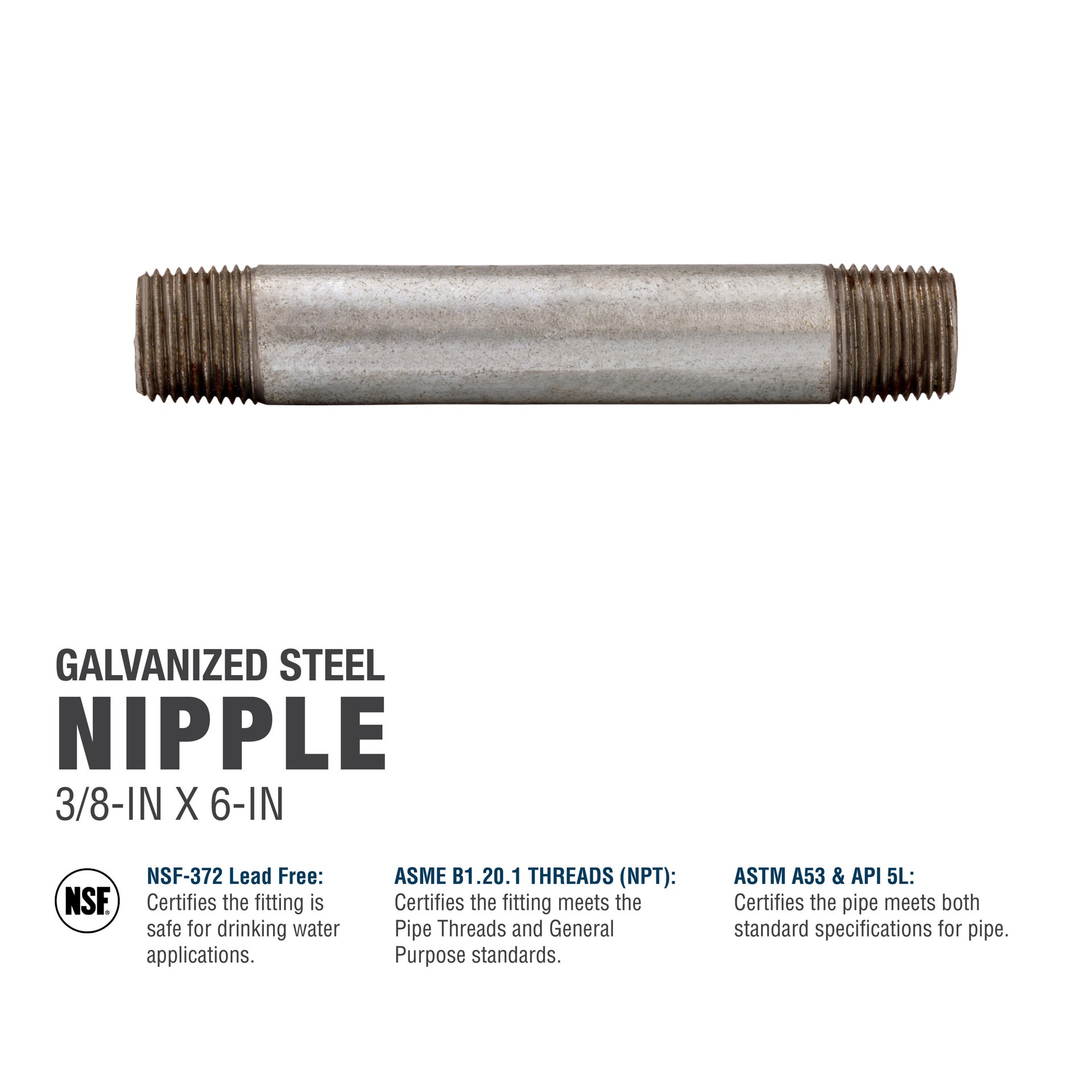 slide 5 of 6, RELIABILT 3/8-in x 6-in Galvanized Nipple, 1 ct