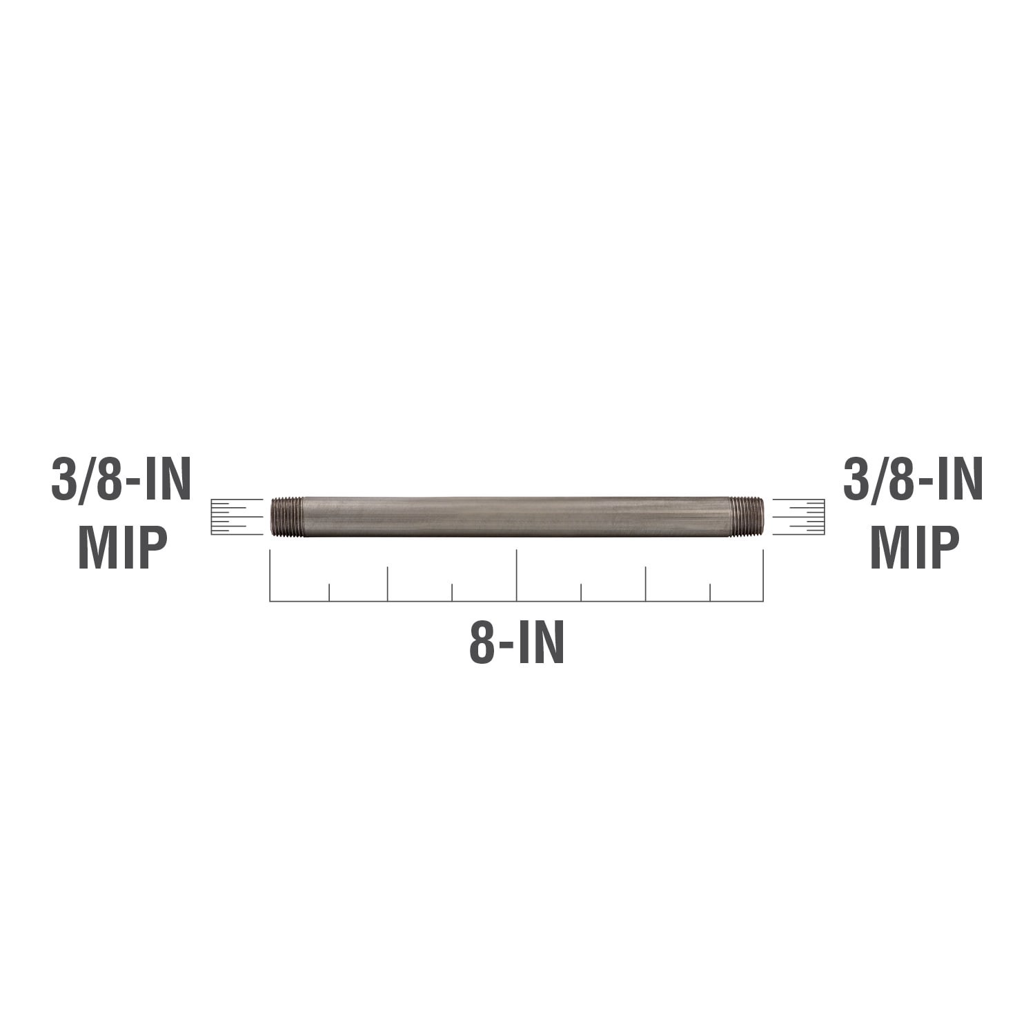 slide 3 of 6, RELIABILT 3/8-in x 8-in Galvanized Nipple, 1 ct