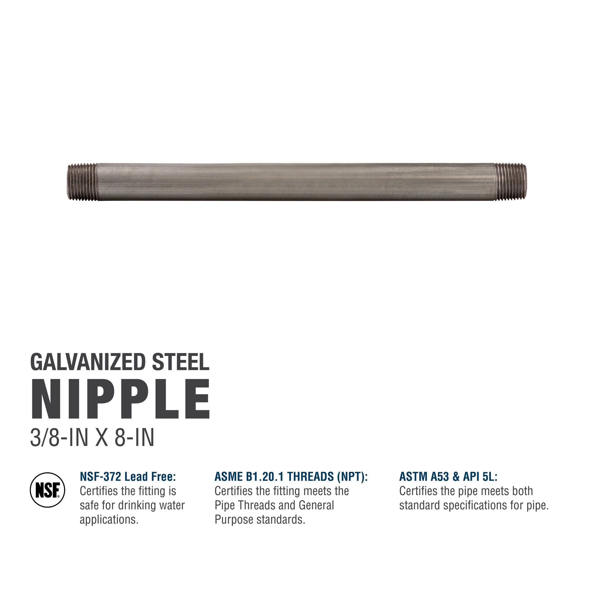 slide 5 of 6, RELIABILT 3/8-in x 8-in Galvanized Nipple, 1 ct