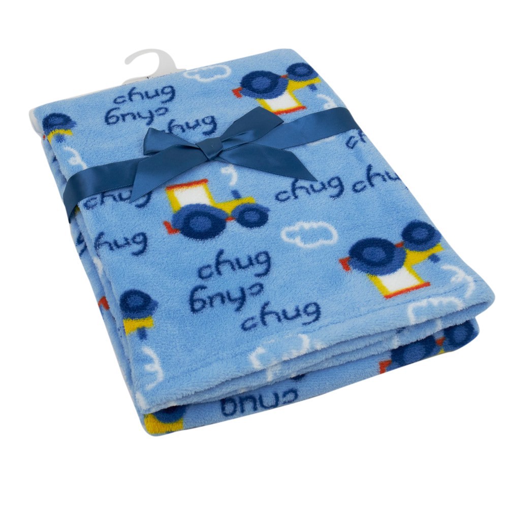 slide 4 of 4, Cutie Pie Tractor Print Plush Baby Blanket - Blue, 1 ct