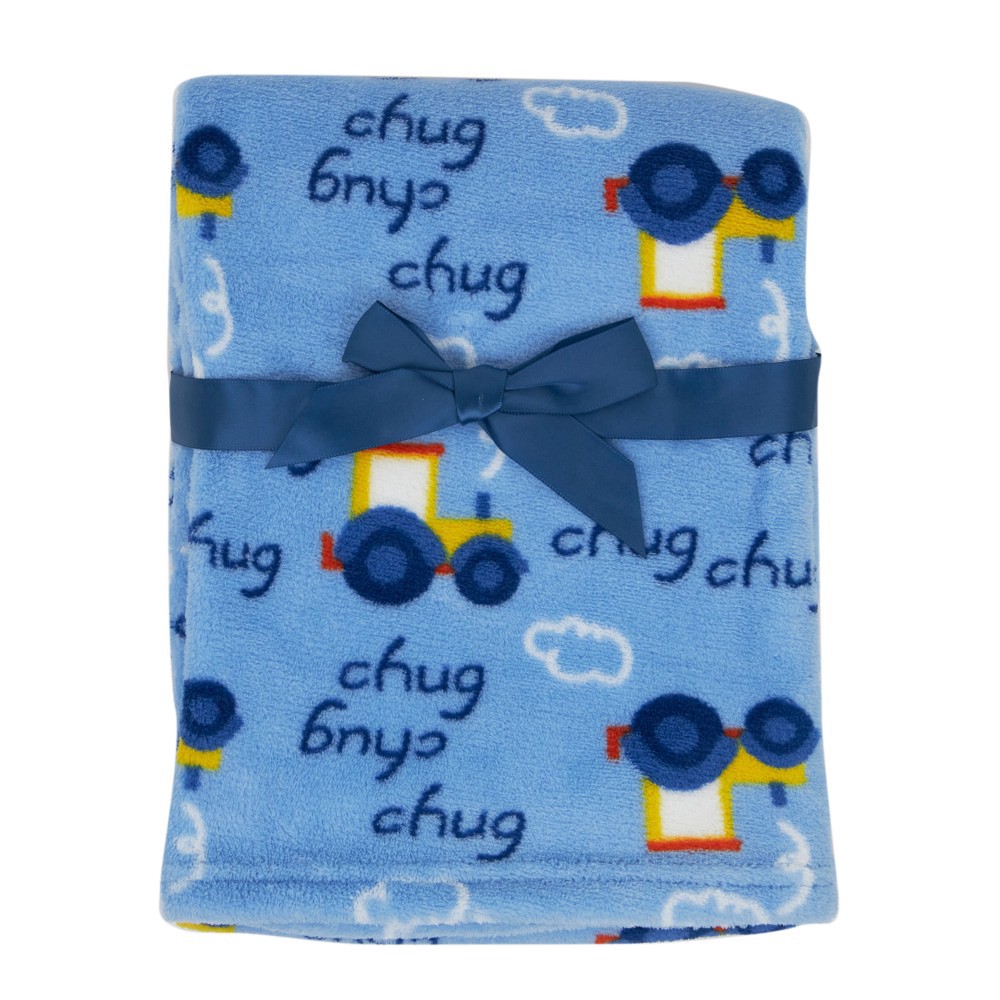 slide 2 of 4, Cutie Pie Tractor Print Plush Baby Blanket - Blue, 1 ct