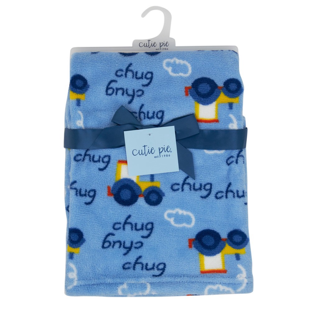 slide 1 of 4, Cutie Pie Tractor Print Plush Baby Blanket - Blue, 1 ct