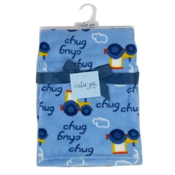 Cutie Pie Tractor Print Plush Baby Blanket - Blue