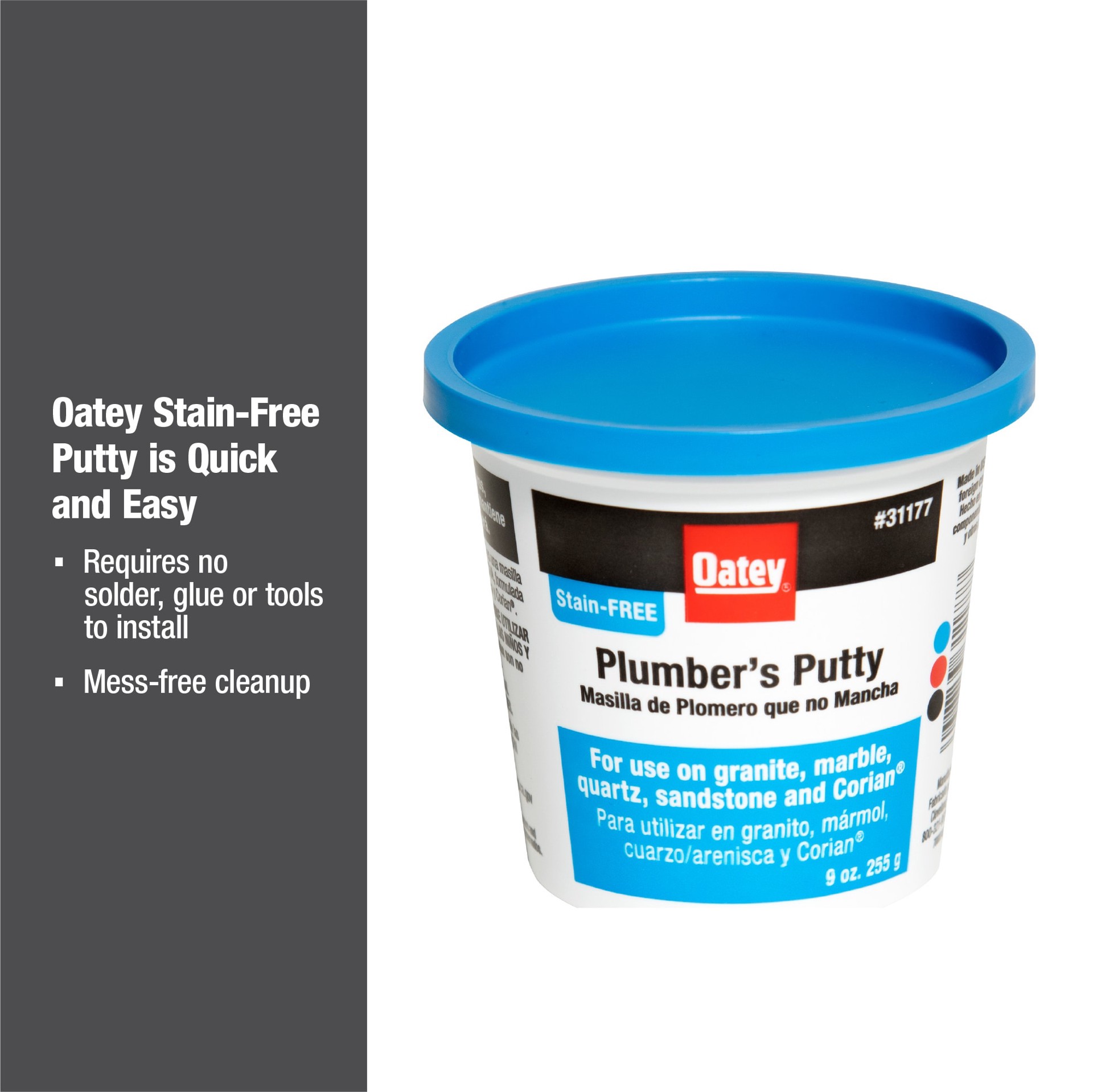 slide 6 of 6, Oatey 9-oz Stain-Free White Plumbers Putty, 1 ct
