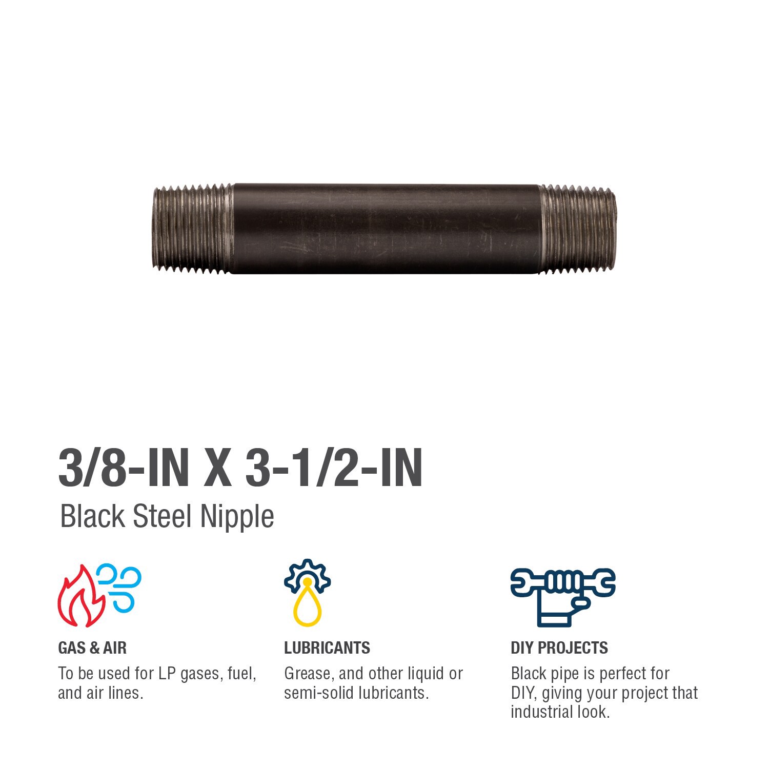 slide 4 of 6, RELIABILT 3/8-in x 3-1/2-in Black Nipple, 1 ct