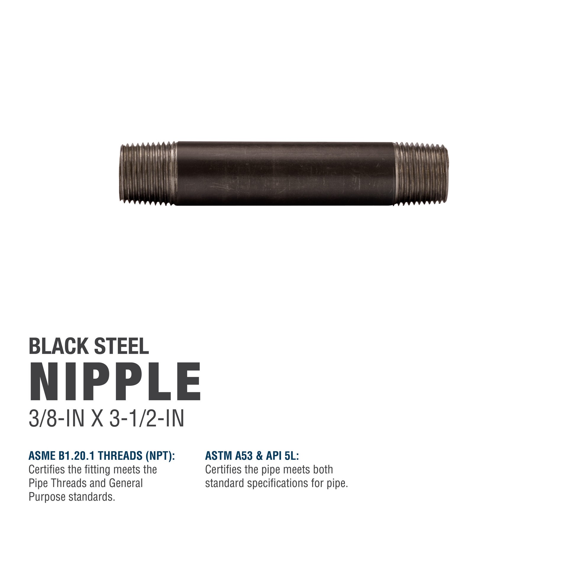 slide 5 of 6, RELIABILT 3/8-in x 3-1/2-in Black Nipple, 1 ct