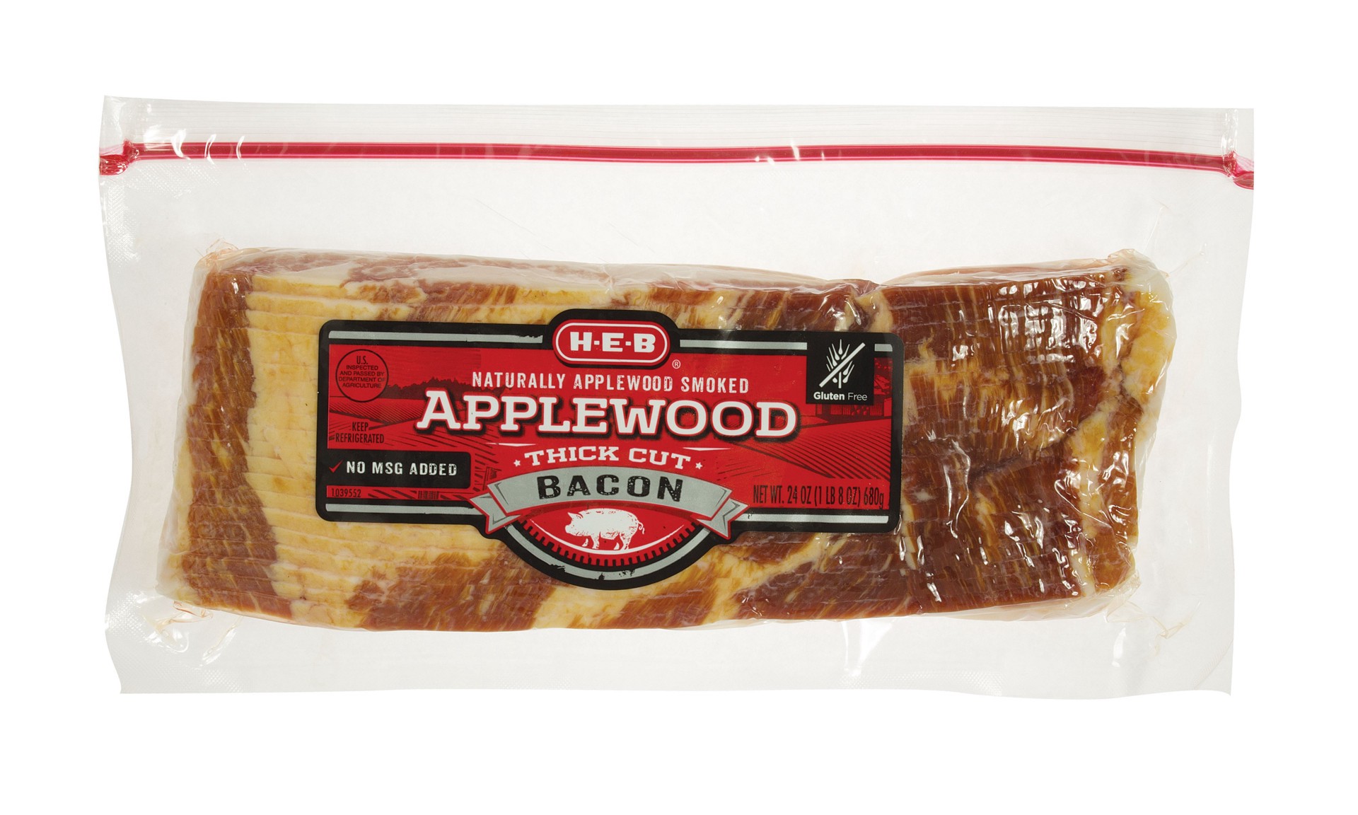 slide 1 of 1, H-E-B Applewood Smoked Bacon, 24 oz