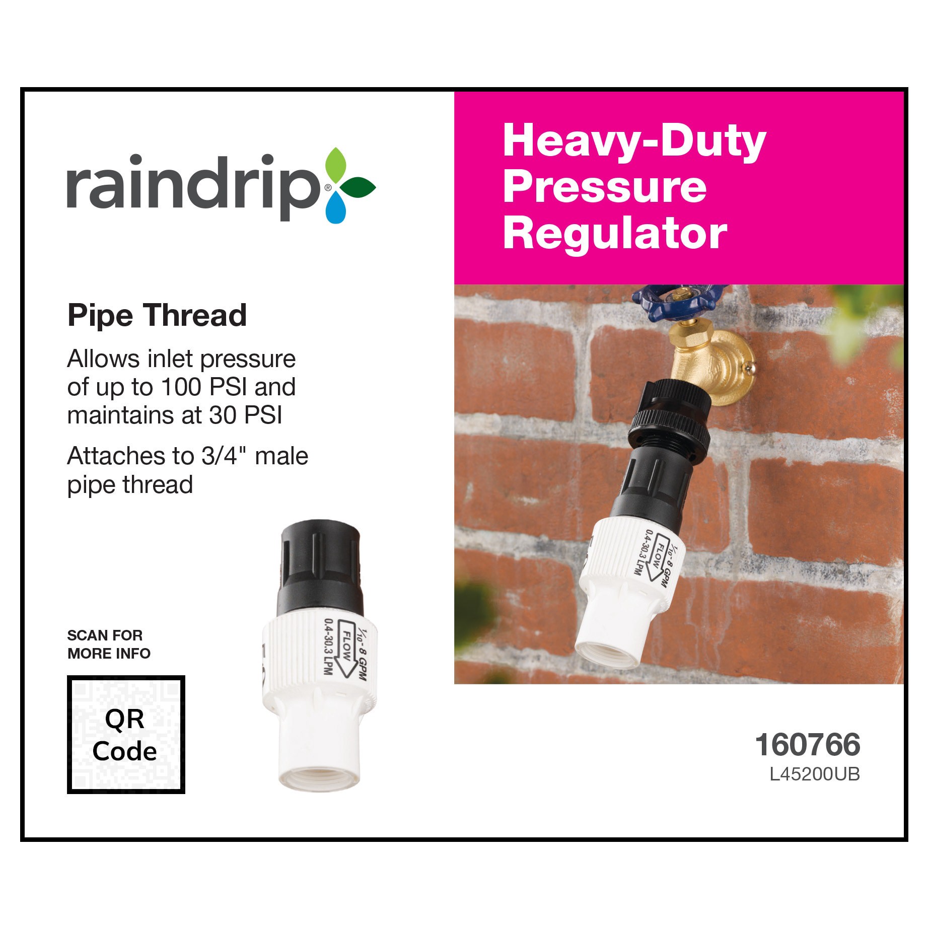 slide 4 of 6, Raindrip Pipe Thread Drip Irrigation Pressure Regulator, 1 ct