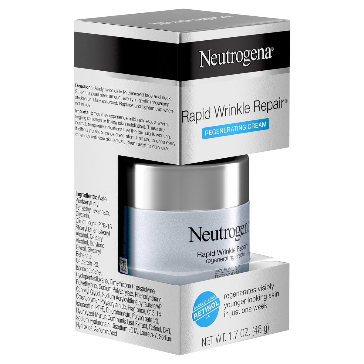 slide 5 of 7, Neutrogena Rapid Wrinkle Repair Retinol Face Moisturizer, Daily Anti-Aging Face Cream with Retinol & Hyaluronic Acid to Fight Fine Lines, Wrinkles, & Dark Spots, 1.7 oz, 1.7 oz