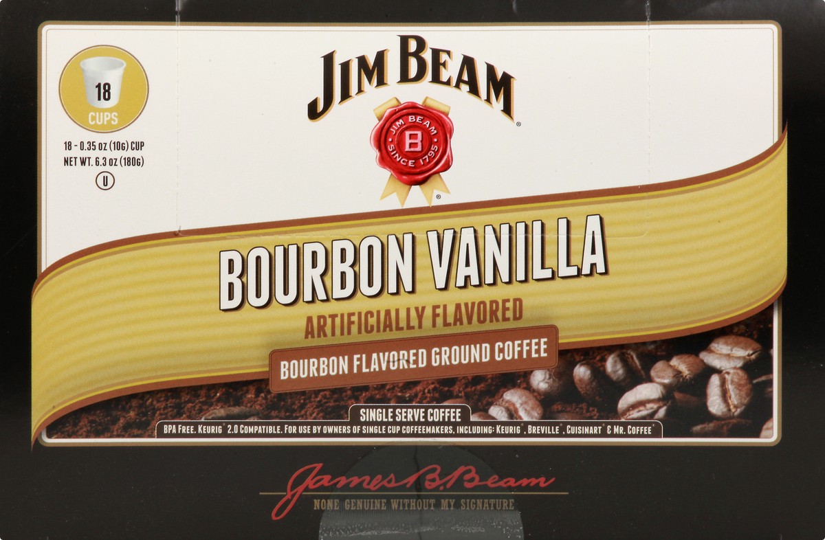 slide 2 of 11, Jim Beam Coffee, Ground, Bourbon Vanilla, Single Serve Cups- 6.3 oz, 18 ct