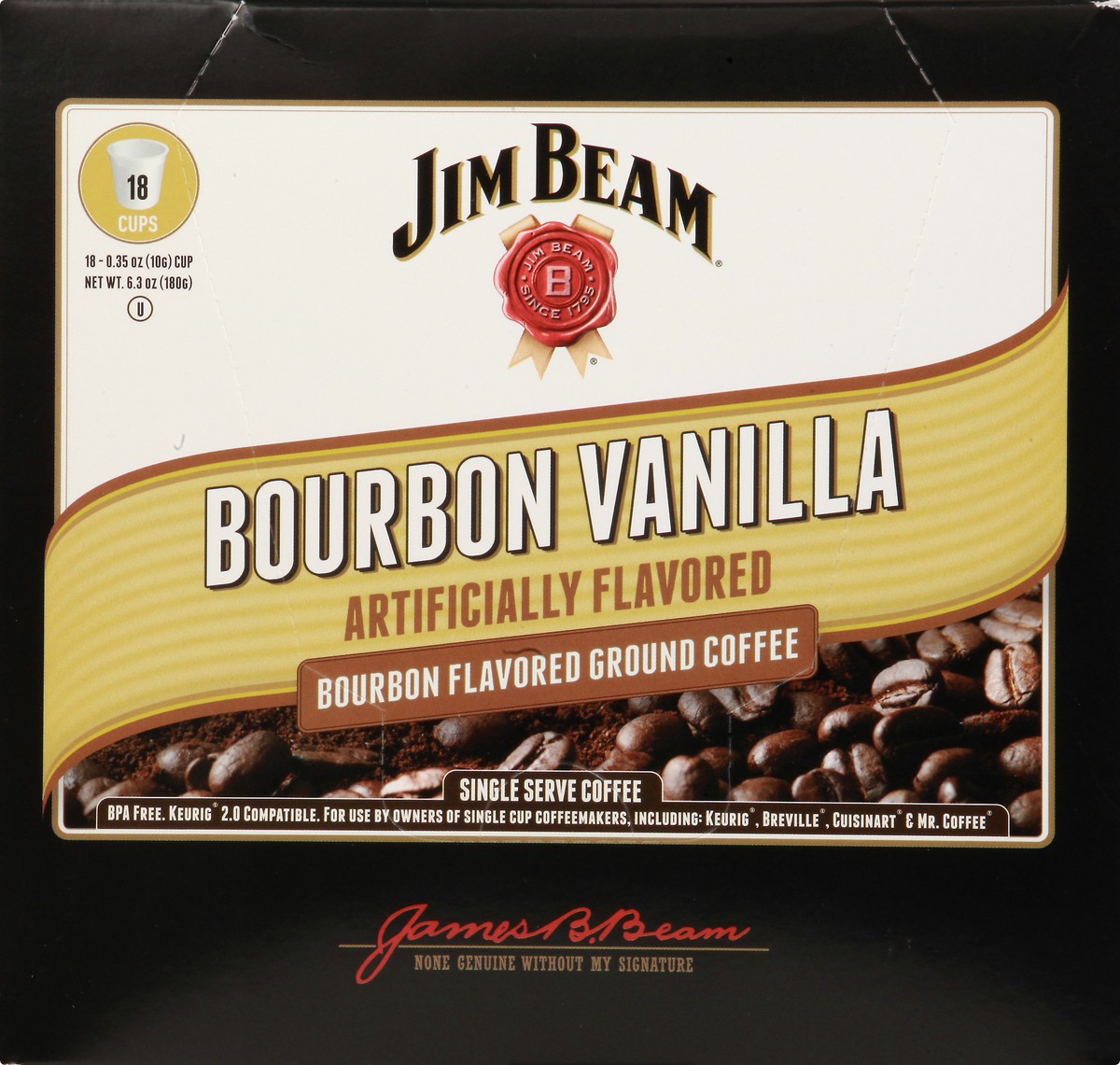 slide 9 of 11, Jim Beam Coffee, Ground, Bourbon Vanilla, Single Serve Cups- 6.3 oz, 18 ct