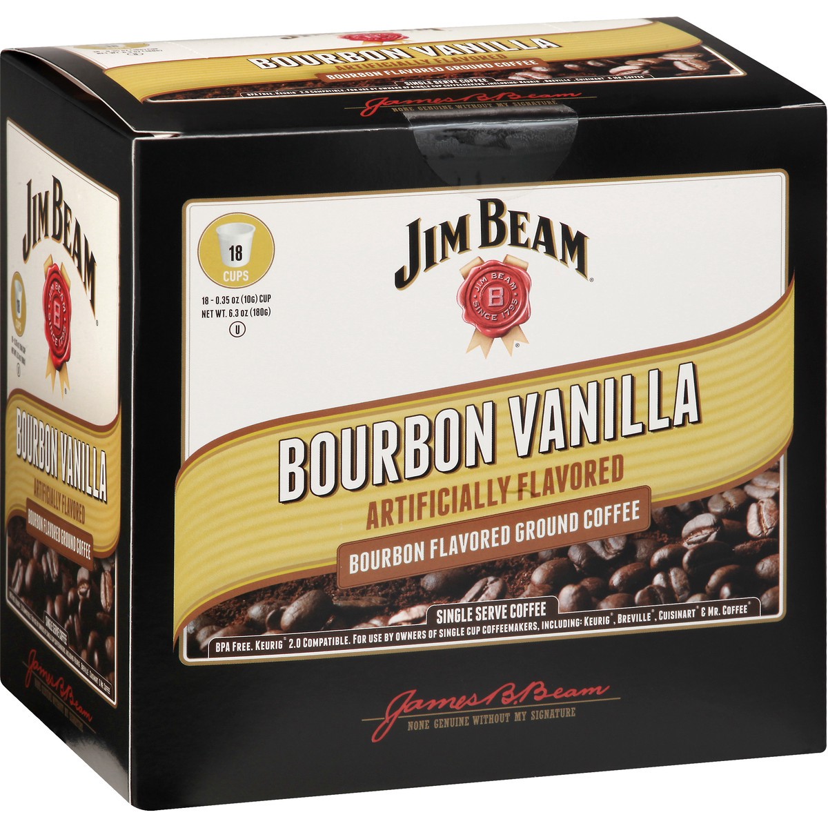 slide 11 of 11, Jim Beam Coffee, Ground, Bourbon Vanilla, Single Serve Cups- 6.3 oz, 18 ct