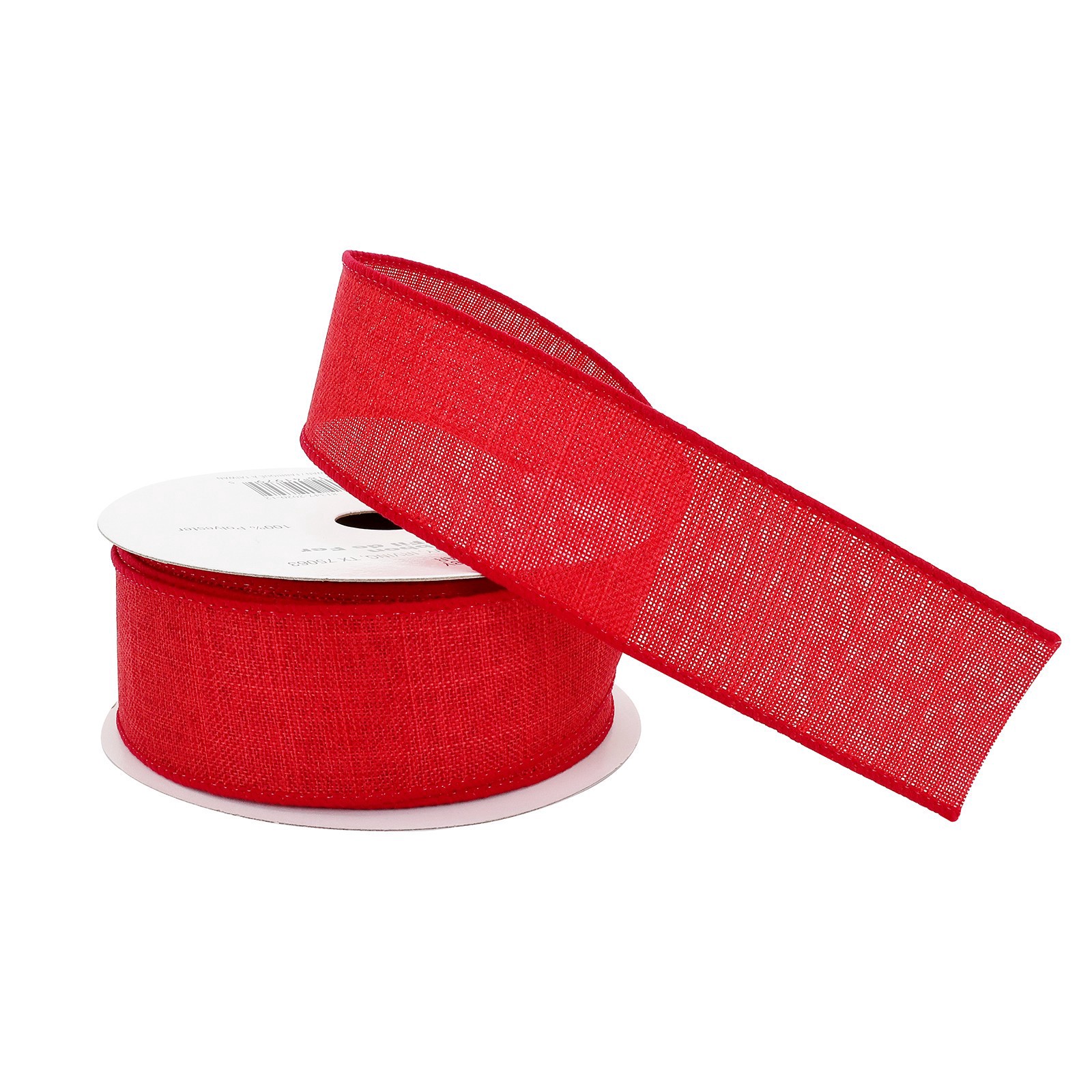 slide 3 of 4, 1.5" X 30ft. Red Wired Faux Linen Ribbon By Celebrate It Specialty, 1.5 in x 30 ft