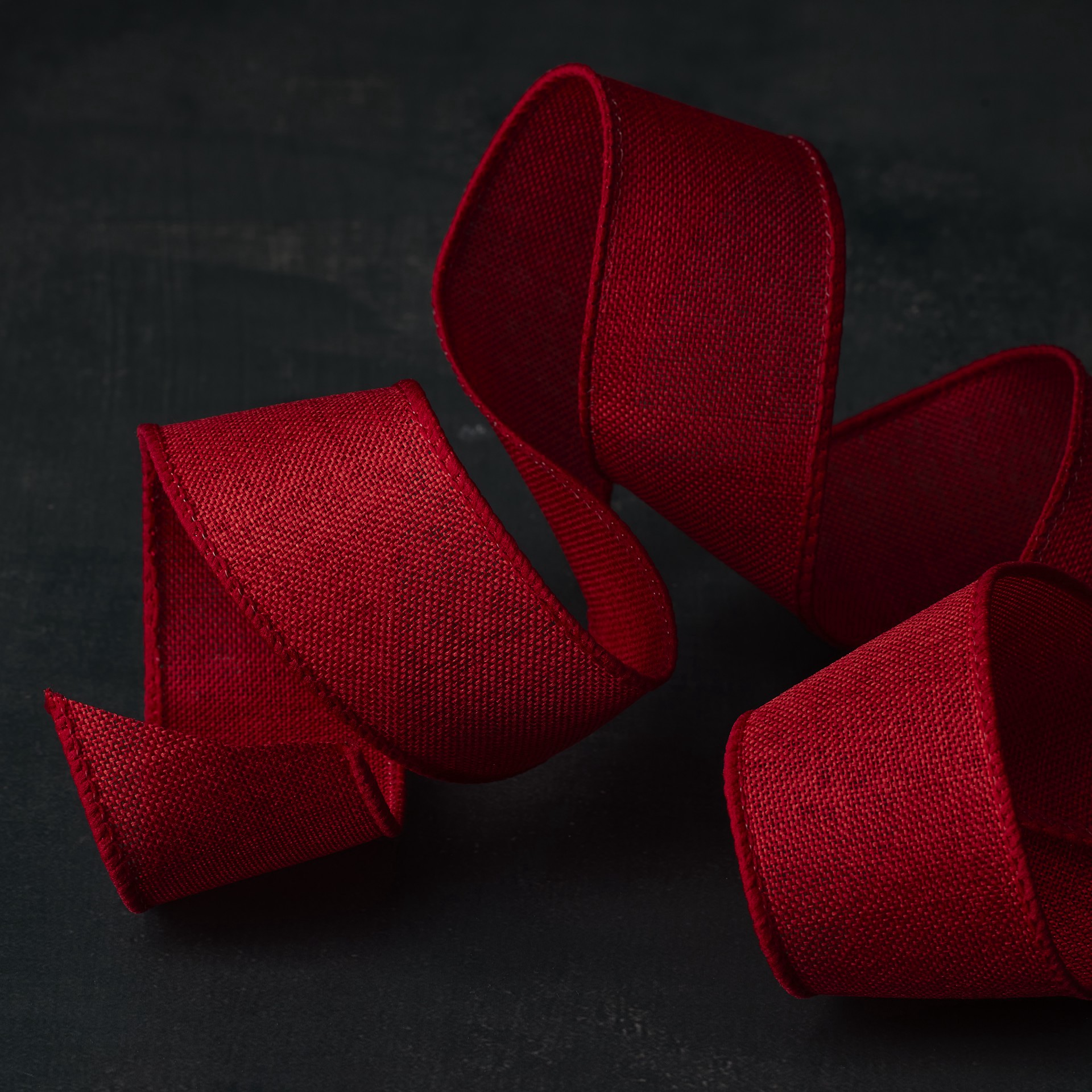 slide 4 of 4, 1.5" X 30ft. Red Wired Faux Linen Ribbon By Celebrate It Specialty, 1.5 in x 30 ft