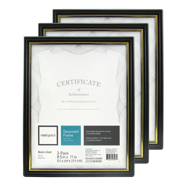 slide 4 of 6, Realspace Document And Certificate Holders, 8-1/2'' X 11'', Black/Gold, Pack Of 3 Holders, 3 ct