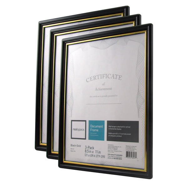 slide 6 of 6, Realspace Document And Certificate Holders, 8-1/2'' X 11'', Black/Gold, Pack Of 3 Holders, 3 ct