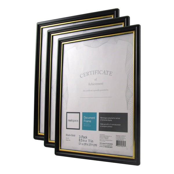 slide 2 of 6, Realspace Document And Certificate Holders, 8-1/2'' X 11'', Black/Gold, Pack Of 3 Holders, 3 ct
