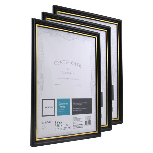 slide 3 of 6, Realspace Document And Certificate Holders, 8-1/2'' X 11'', Black/Gold, Pack Of 3 Holders, 3 ct