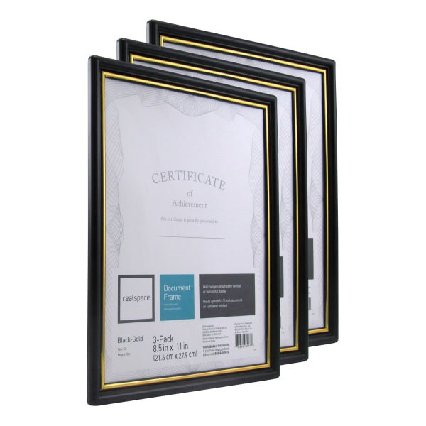 slide 5 of 6, Realspace Document And Certificate Holders, 8-1/2'' X 11'', Black/Gold, Pack Of 3 Holders, 3 ct