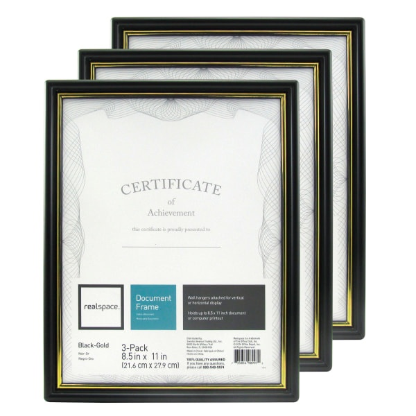 slide 1 of 6, Realspace Document And Certificate Holders, 8-1/2'' X 11'', Black/Gold, Pack Of 3 Holders, 3 ct