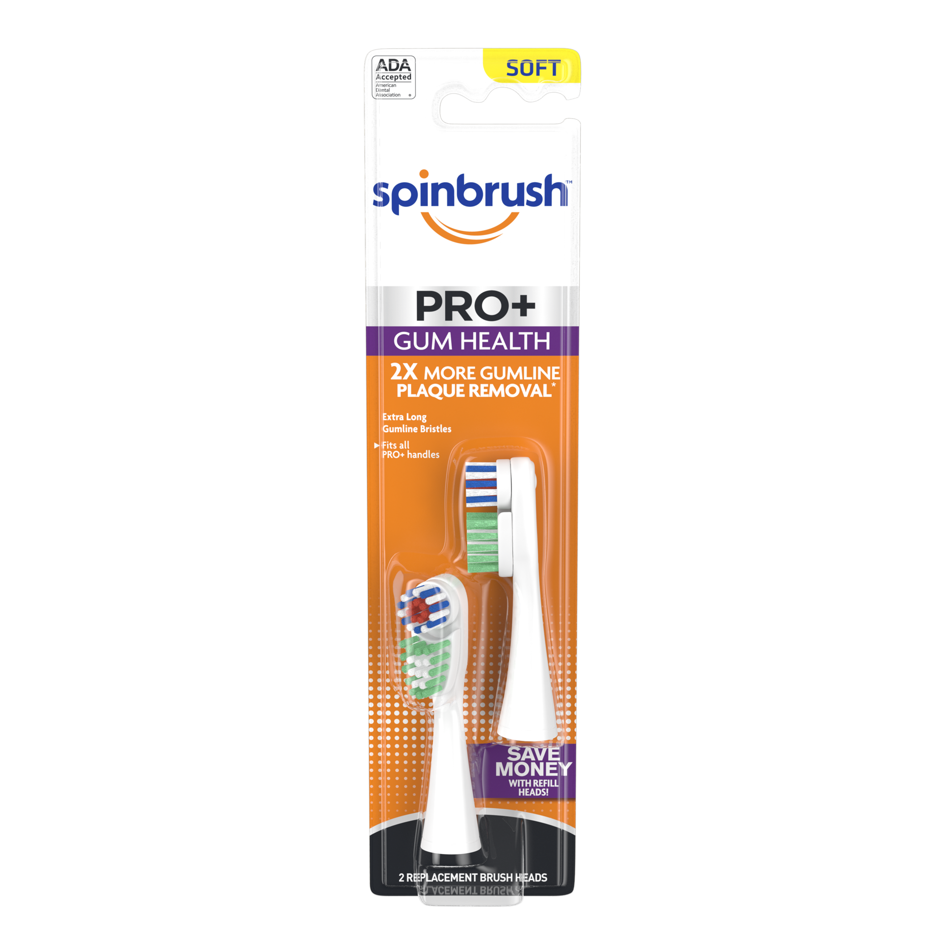 slide 1 of 3, Spinbrush Pro+ Gum Health Replacement Brush Heads (Refills), Soft Bristles, 2 Ct, 2 ct